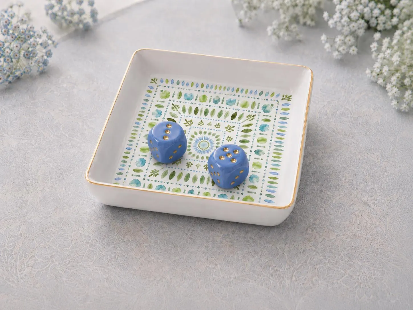 Botanical Mahjong Dice Tray