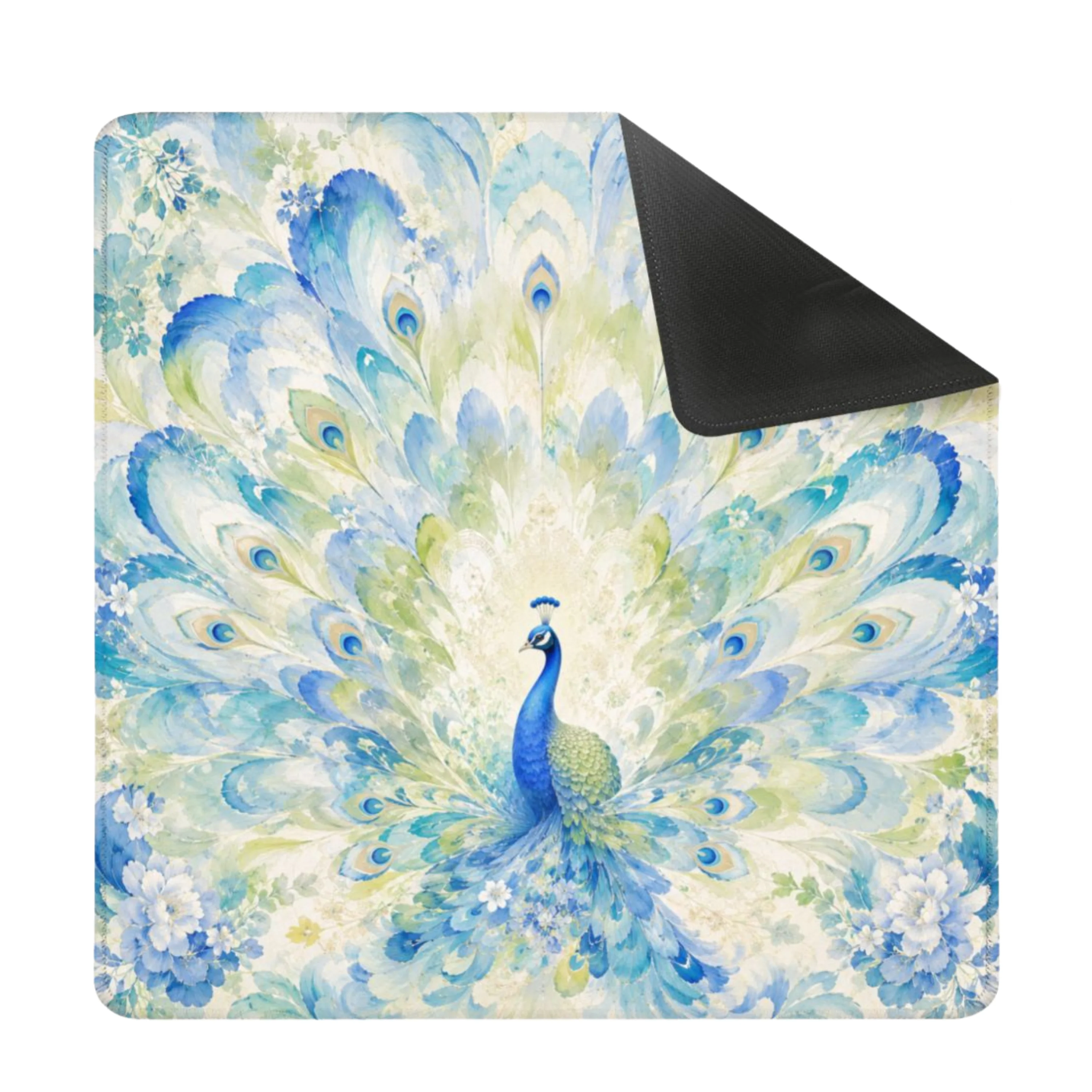 Mahjong Mat 31.5"x31.5" (Ship Rolled Up) - Blue Chinoiserie Peacock Square Mahjong Mat