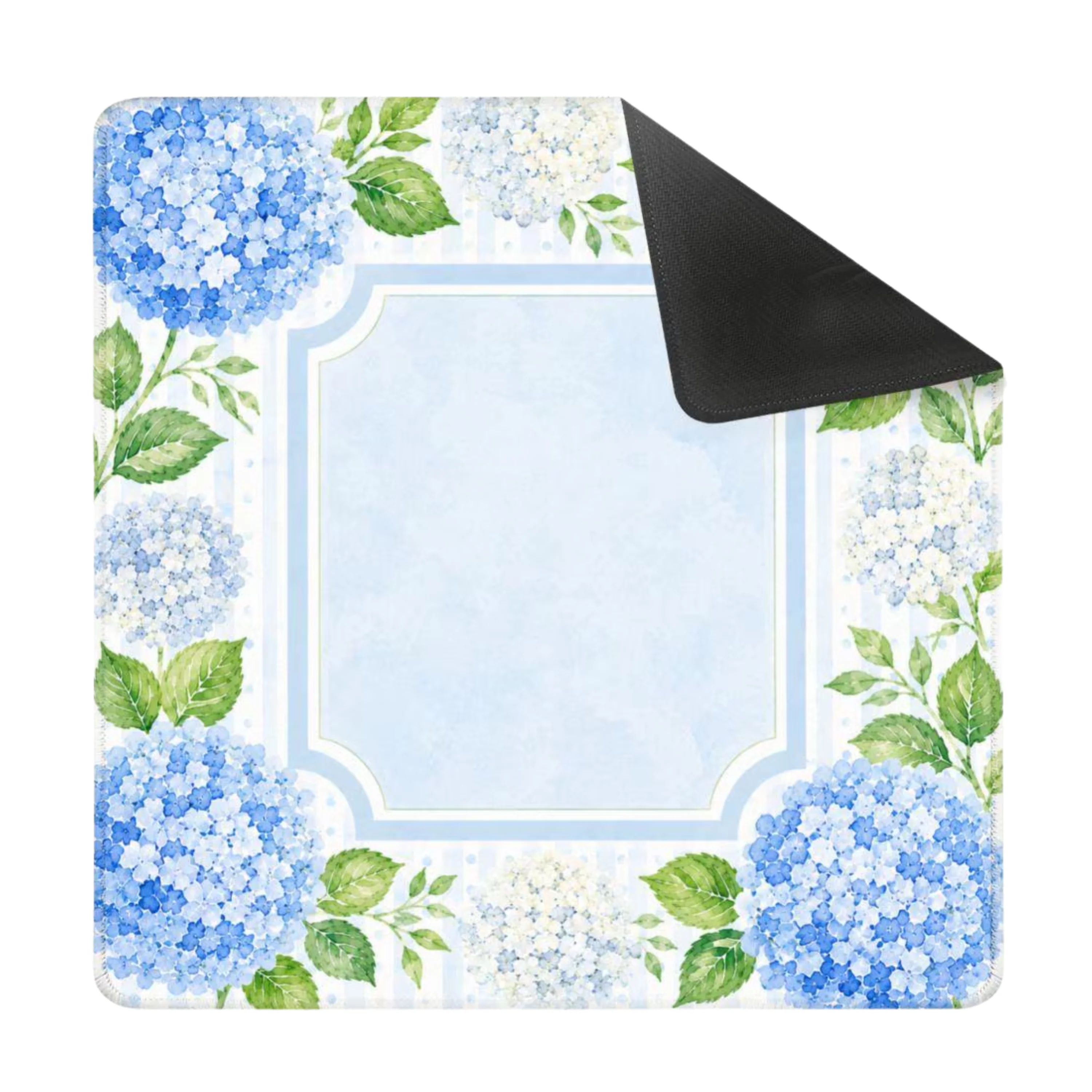 Mahjong Mat 31.5"x31.5" (Ship Rolled up) - Blue Pastel Hydrangea Mahjong Mat with Watercolor Floral Design