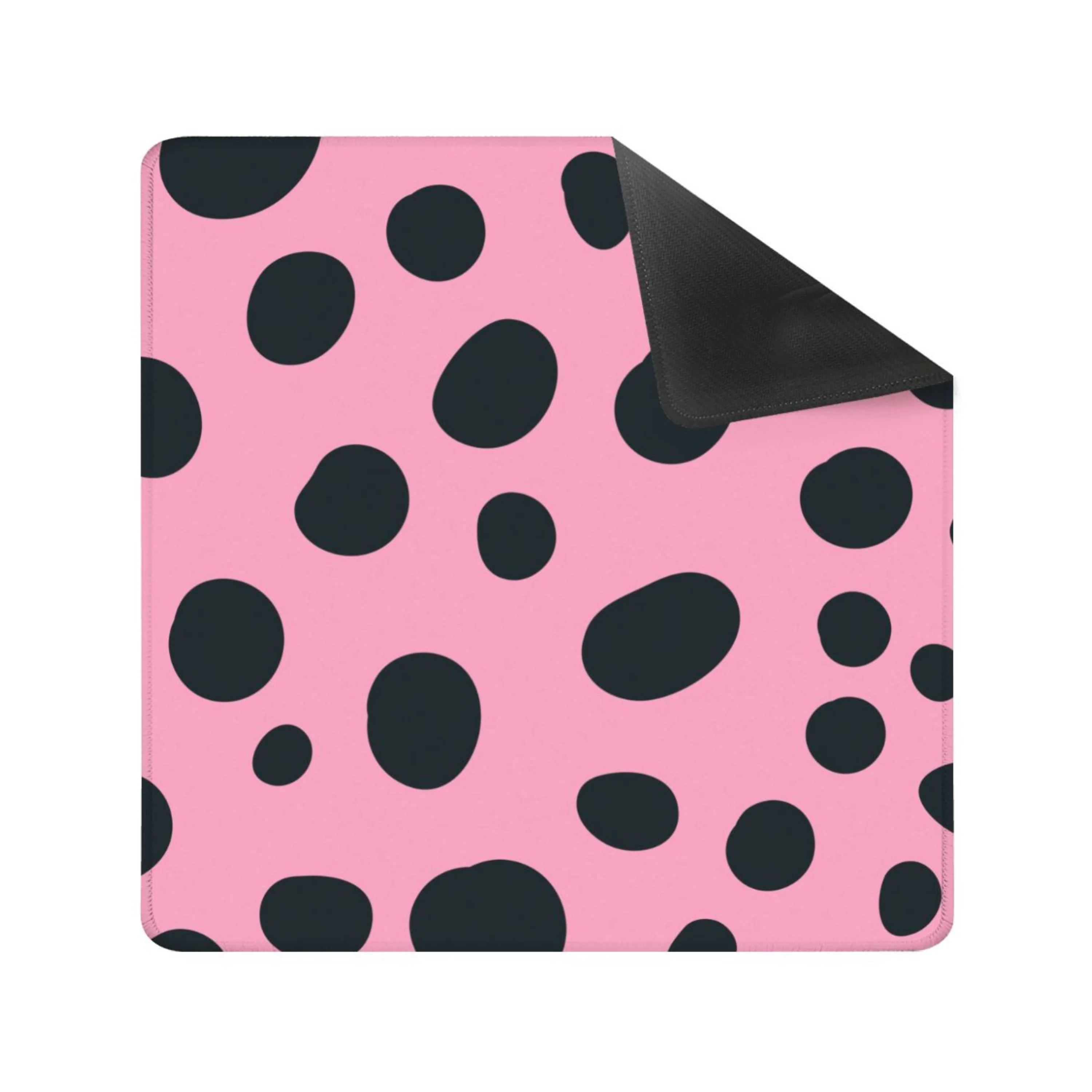 Pink Black Polka Dot Square Mahjong Mat (Ship Rolled Up)