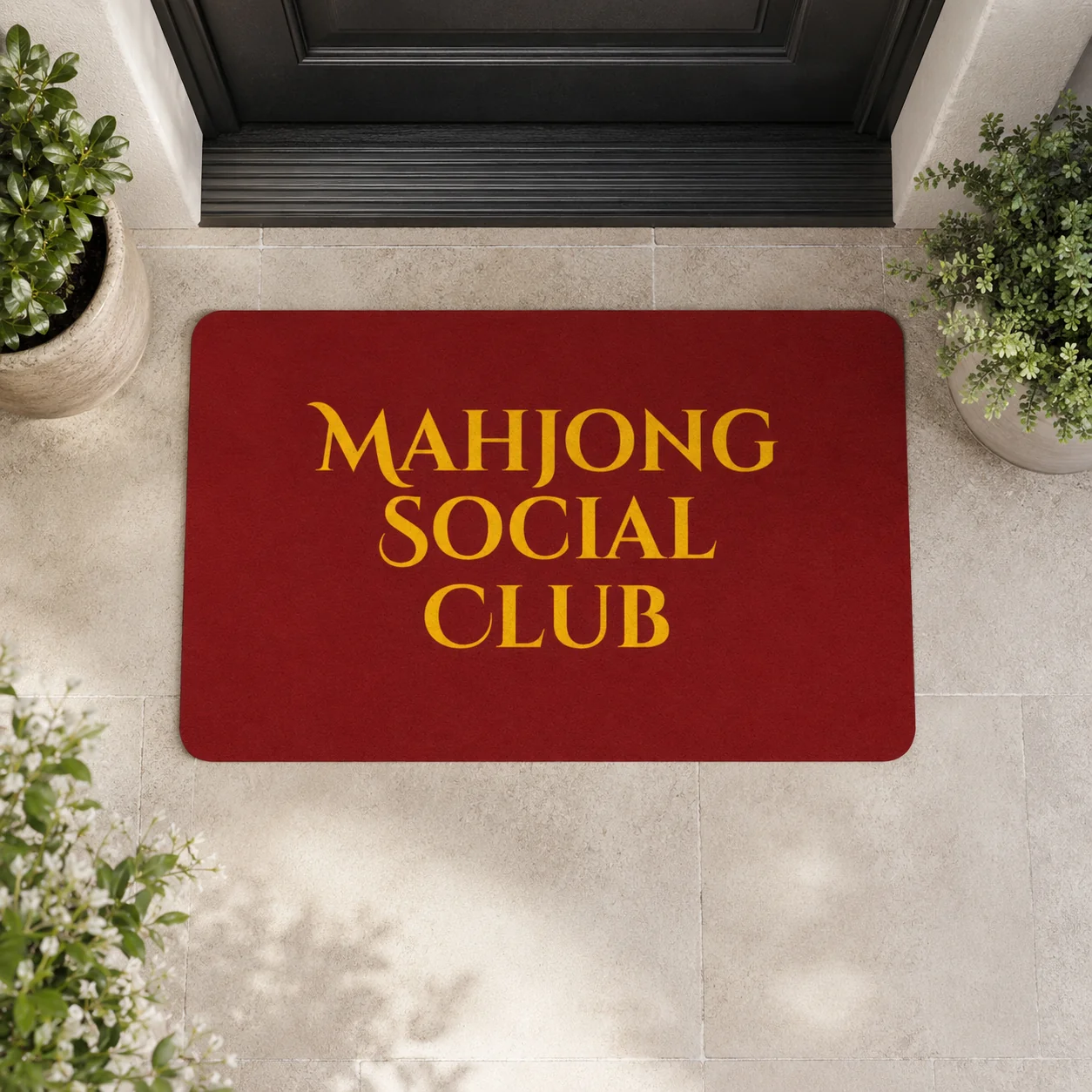 Mahjong Social Club doormat | Polyester game room mat, Mahjong tile design