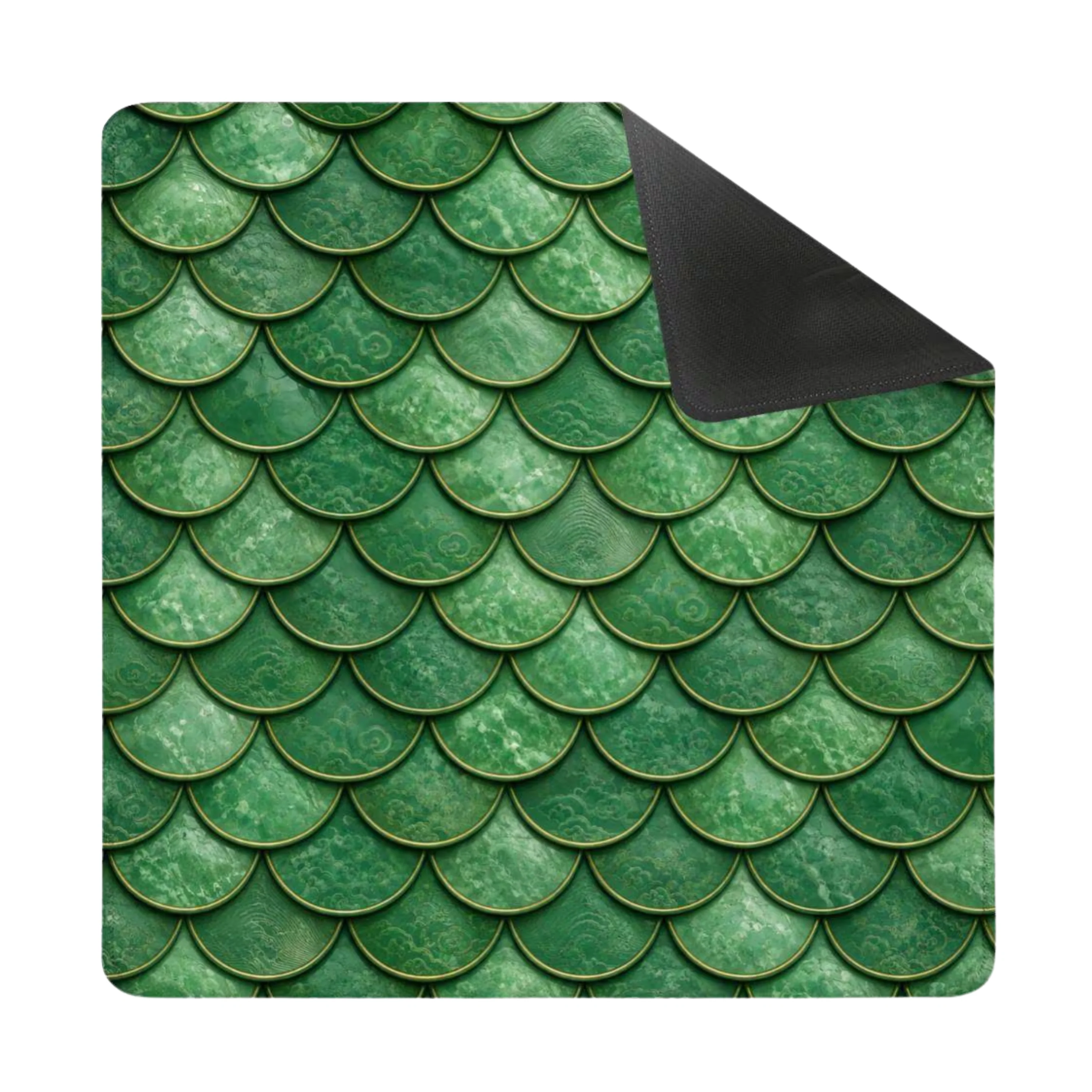 Mahjong Mat - Green Dragon Scales Print, 31.5" Square Non-Slip Table Mat