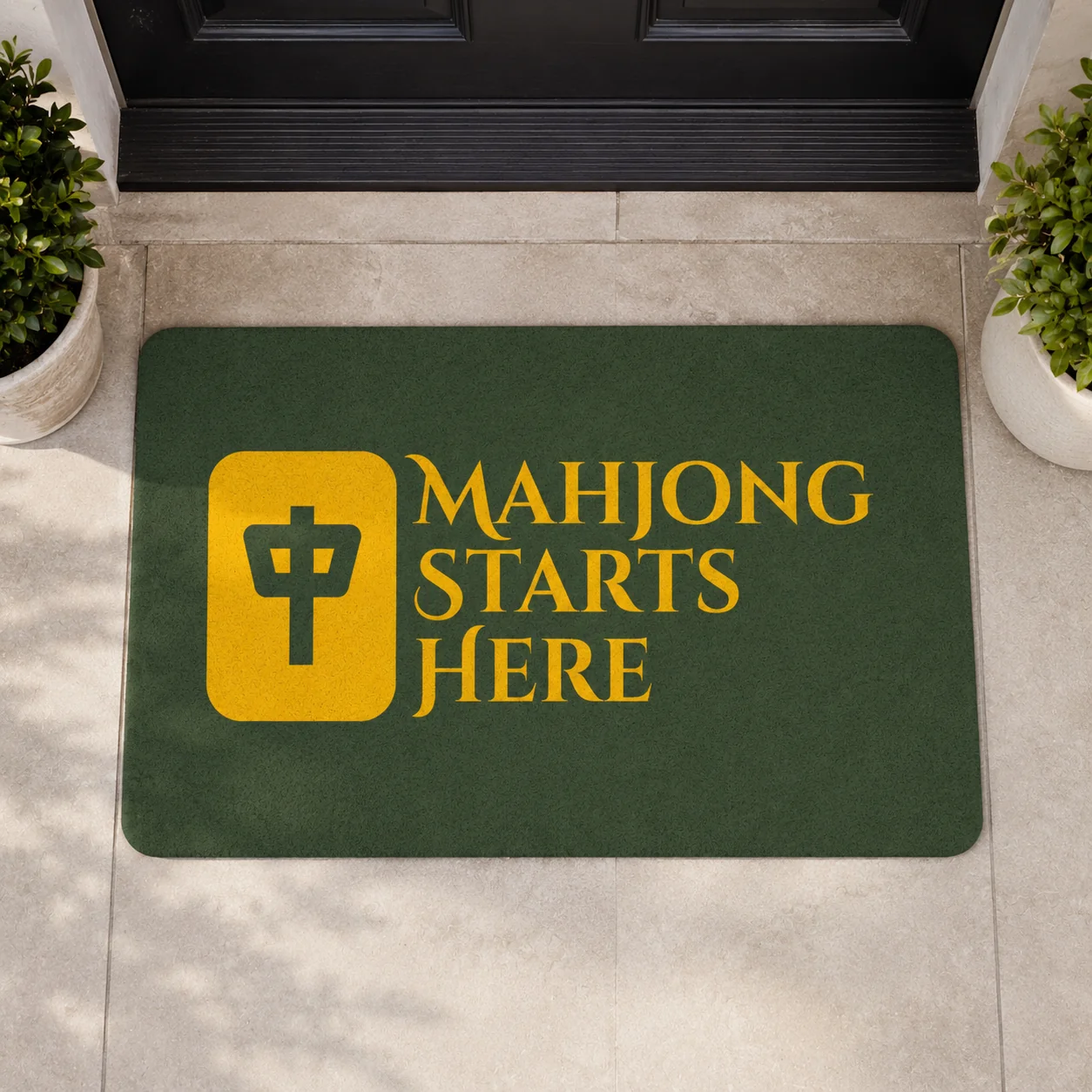 Mahjong Starts Here doormat | Polyester game room mat, Mahjong tile design