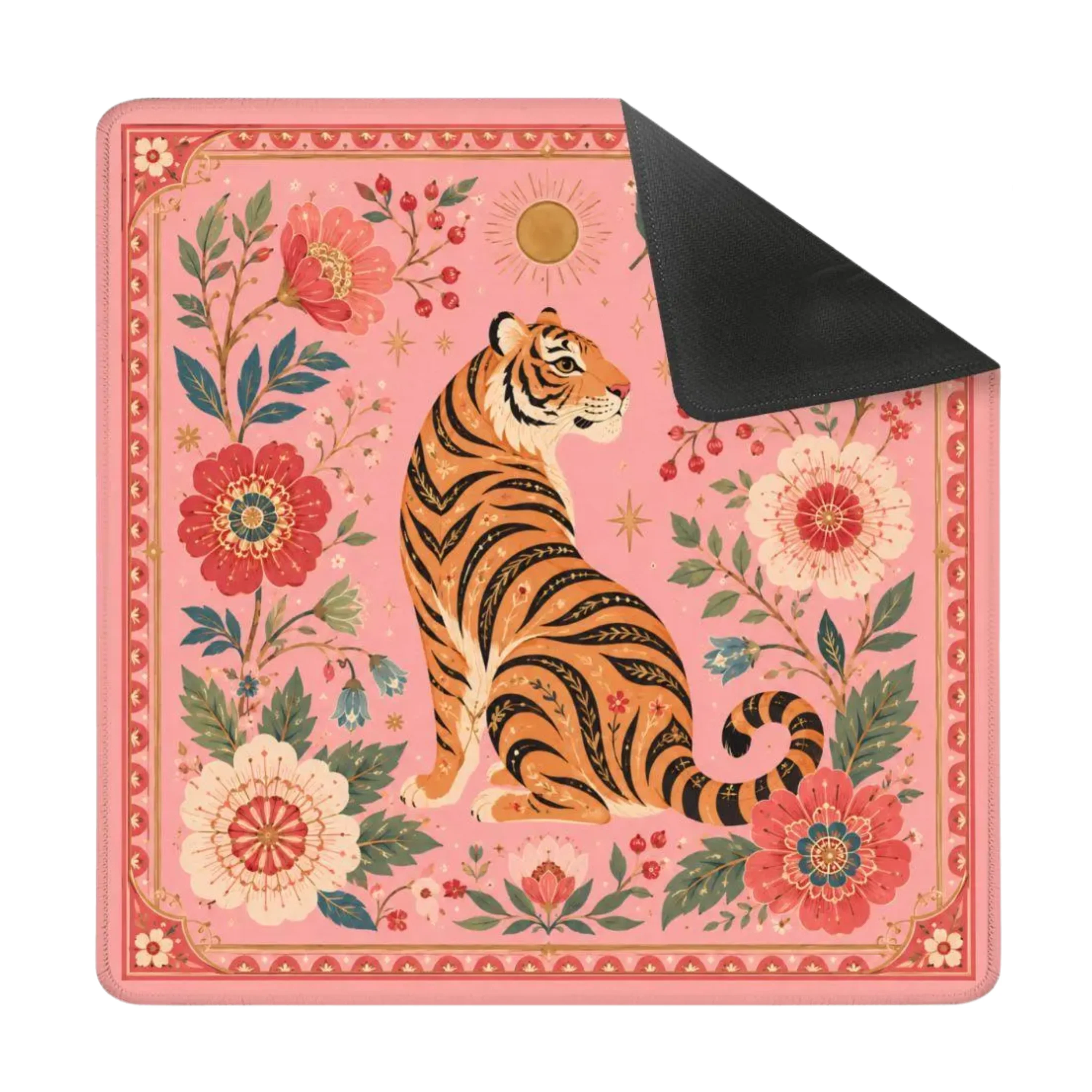 Pink Tiger Floral Mahjong Mat (Shipped Rolled Up)
