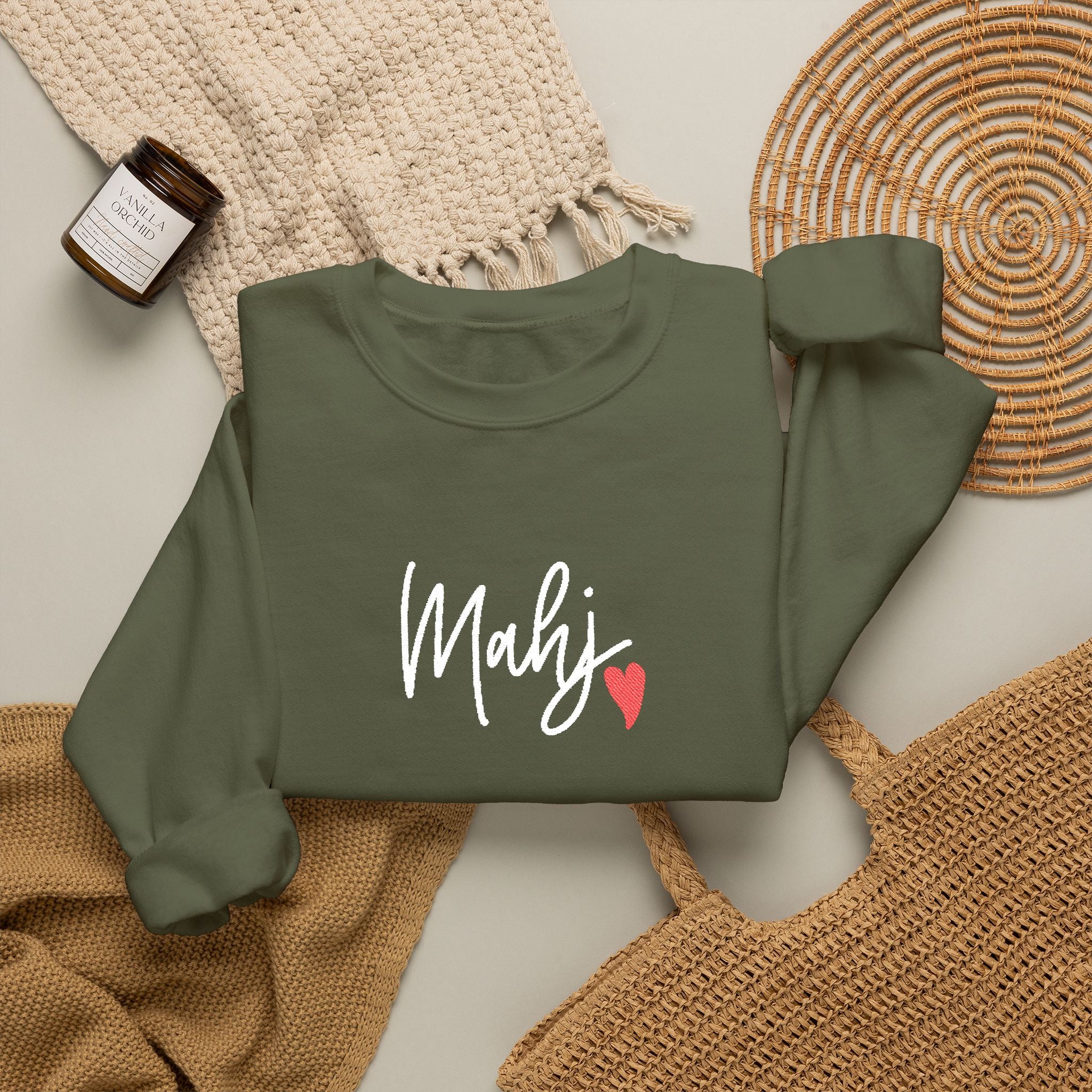 Mahj Love Embroidery Sweatshirt | Crewneck Pullover