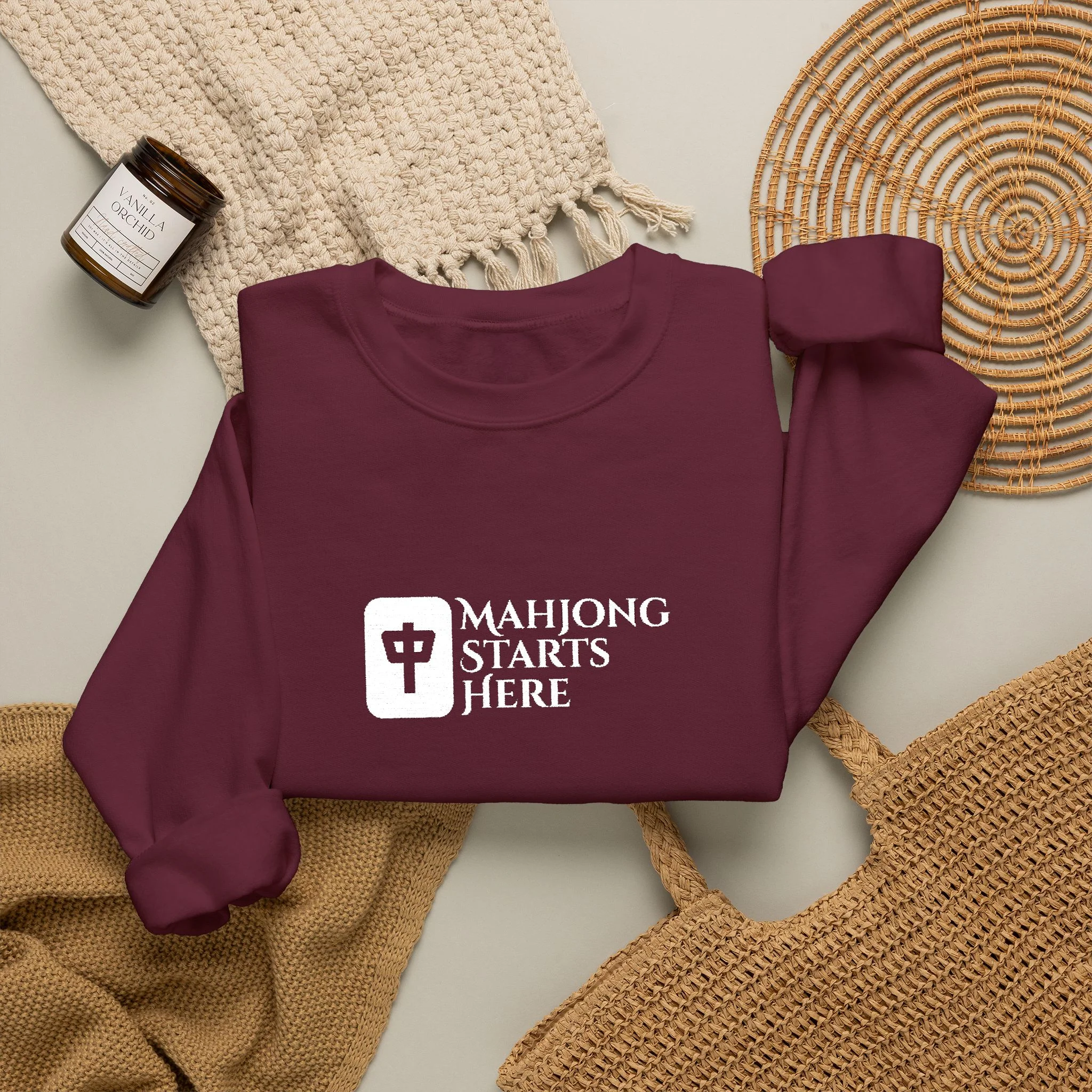 Mahjong Starts Here Embroidery Sweatshirt | Crewneck Pullover