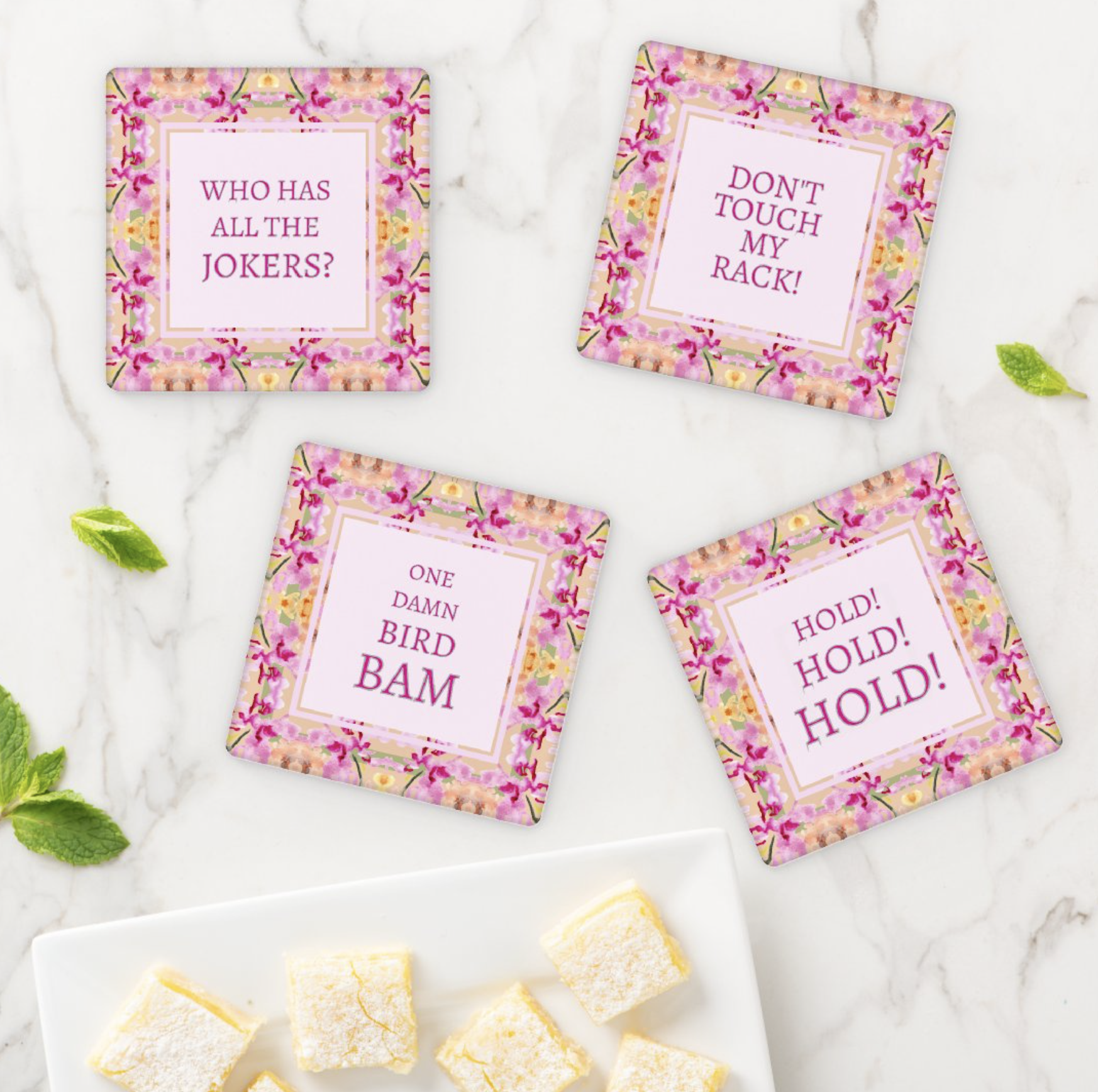 Pink Orchids Mahjong Coasters