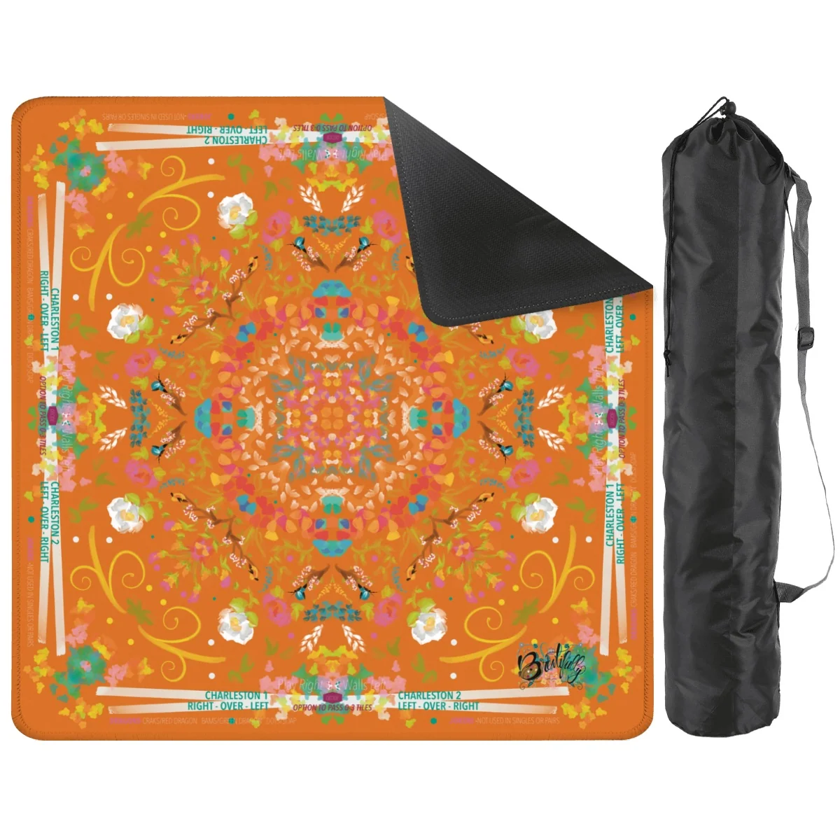 Mahjong Mat (Made in USA) Spring on Orange w instructions