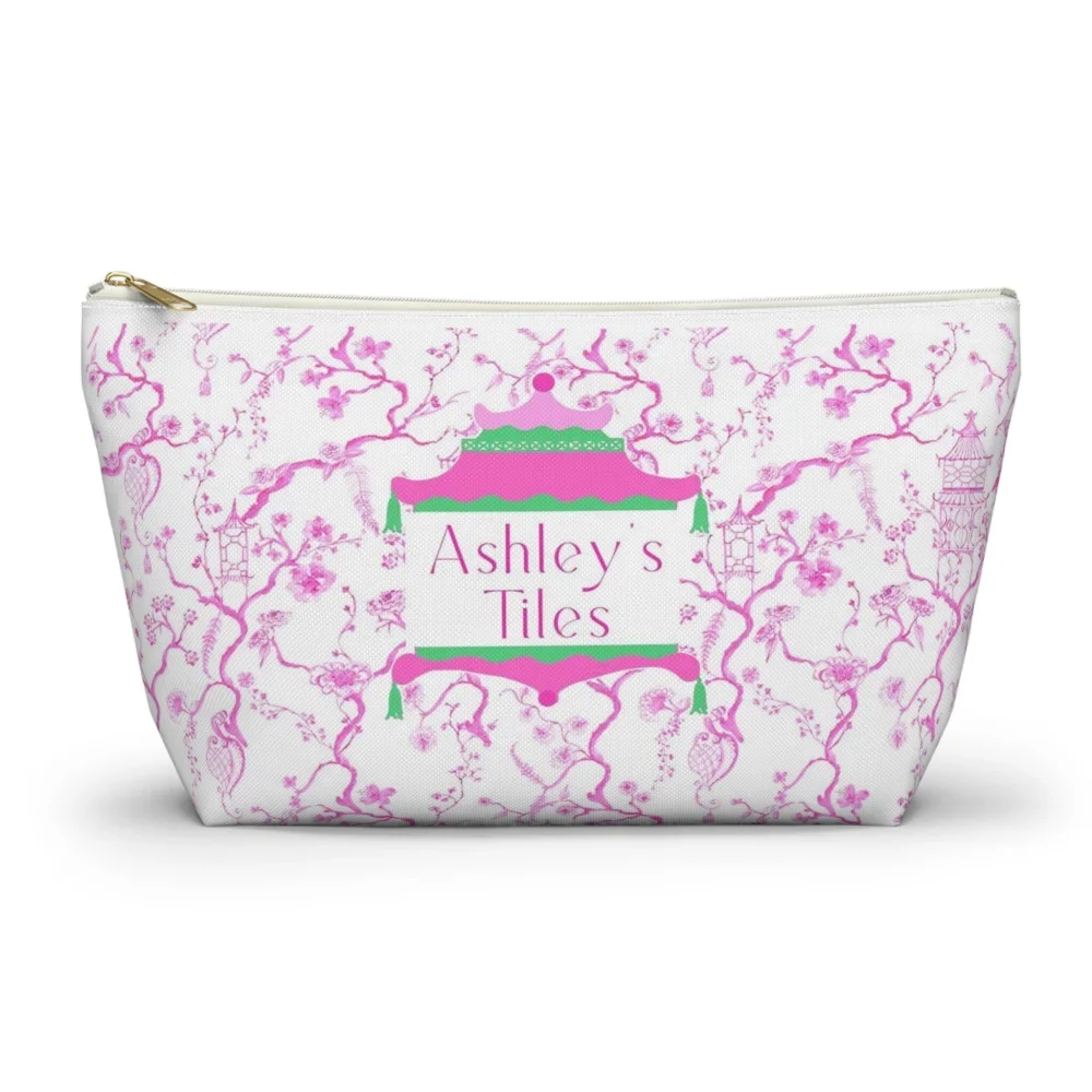 Pink and White Chinoiserie Mahjong Tile Bag