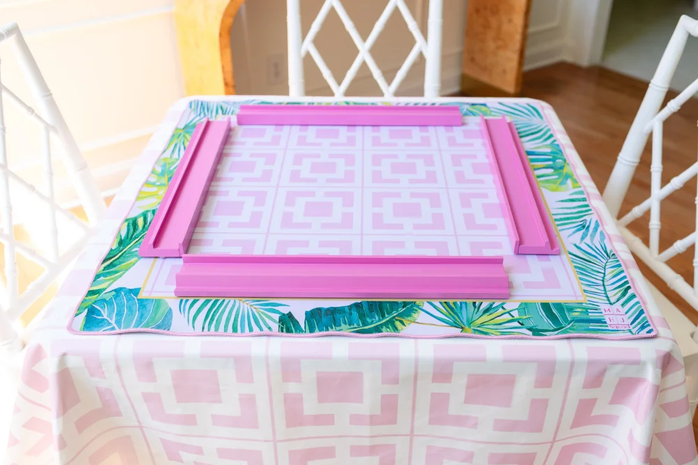 Pink Mid-Century Mahjong Tablecloth in Palm Springs Pattern