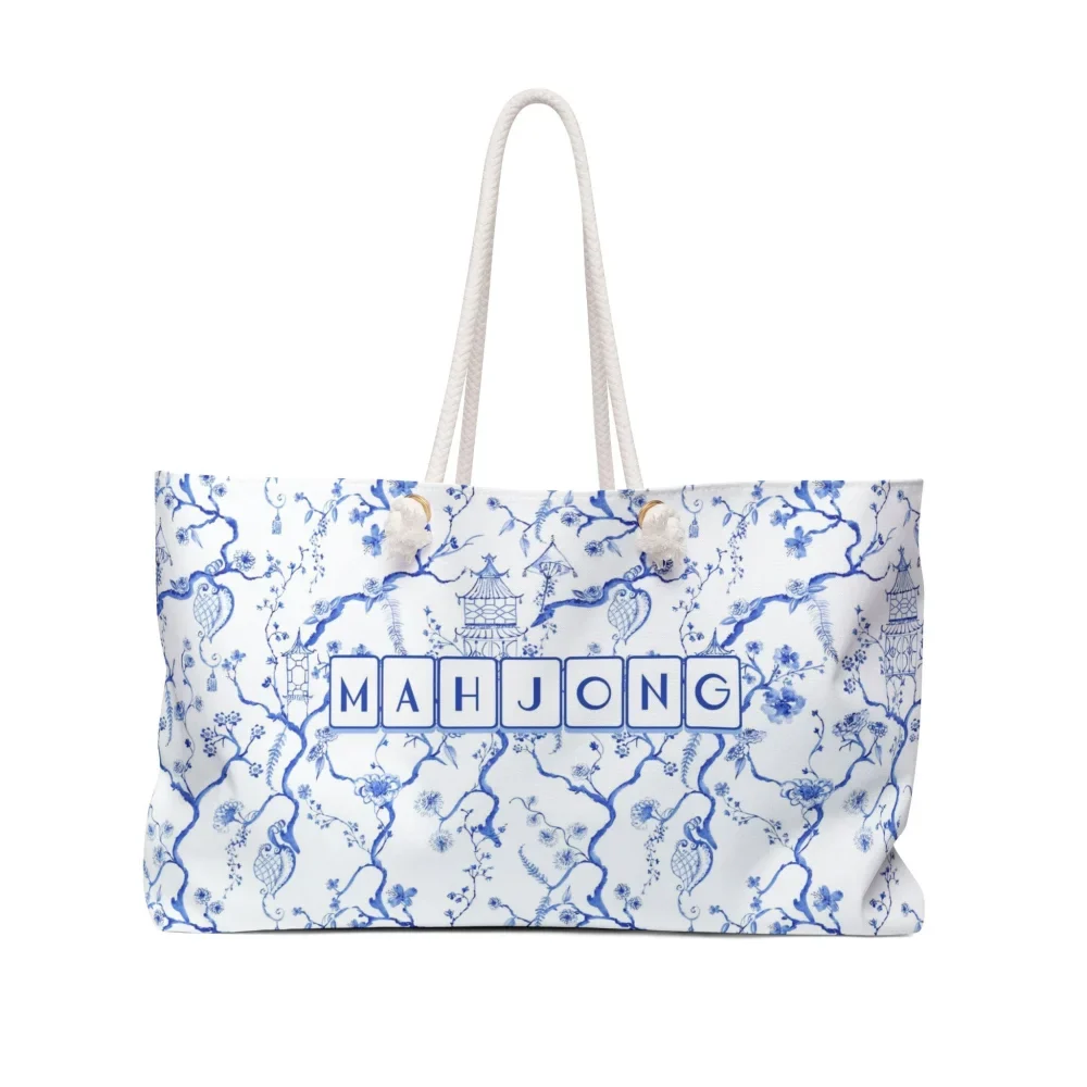 Blue Chinoiserie Mahjong Tote