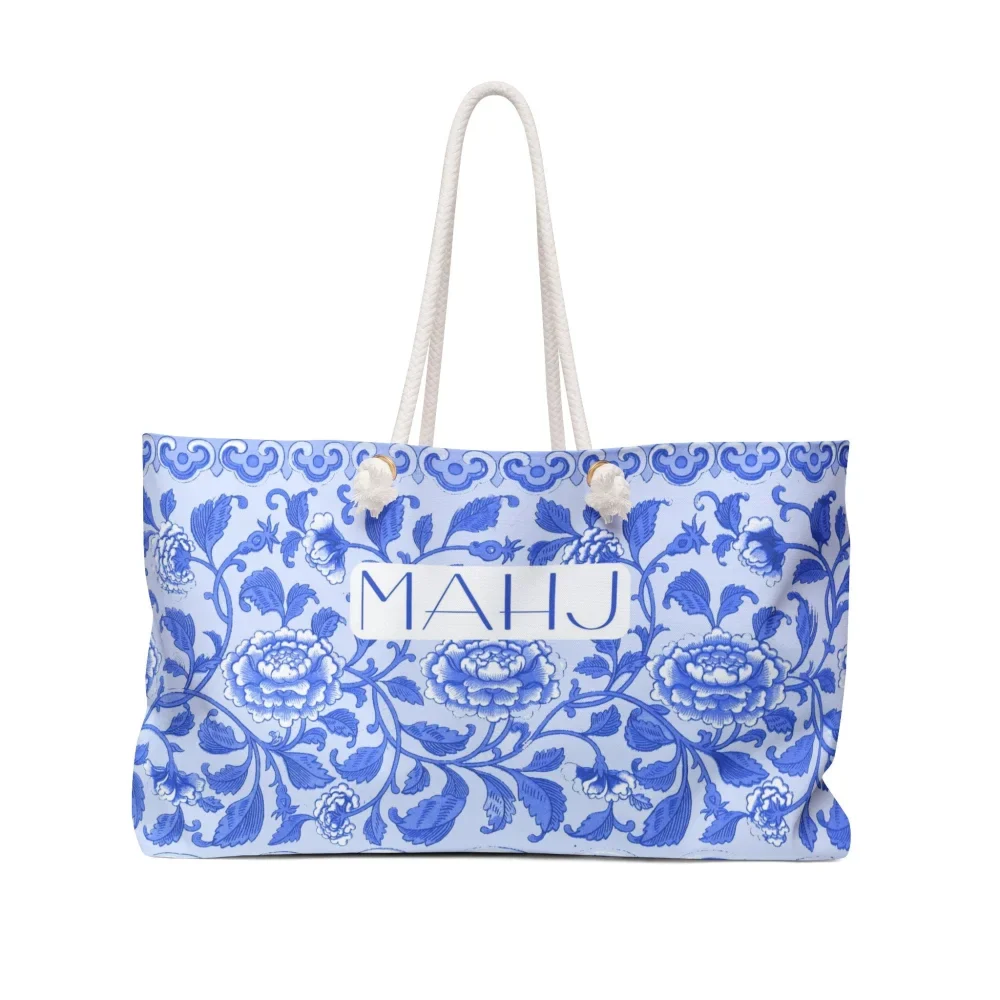 Blue Floral Mahjong Tote Bag