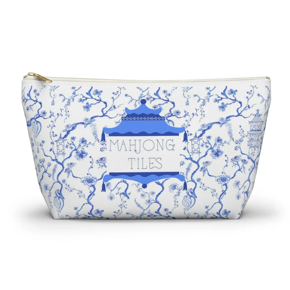 Blue and White Chinoiserie Mahjong Tile Bag