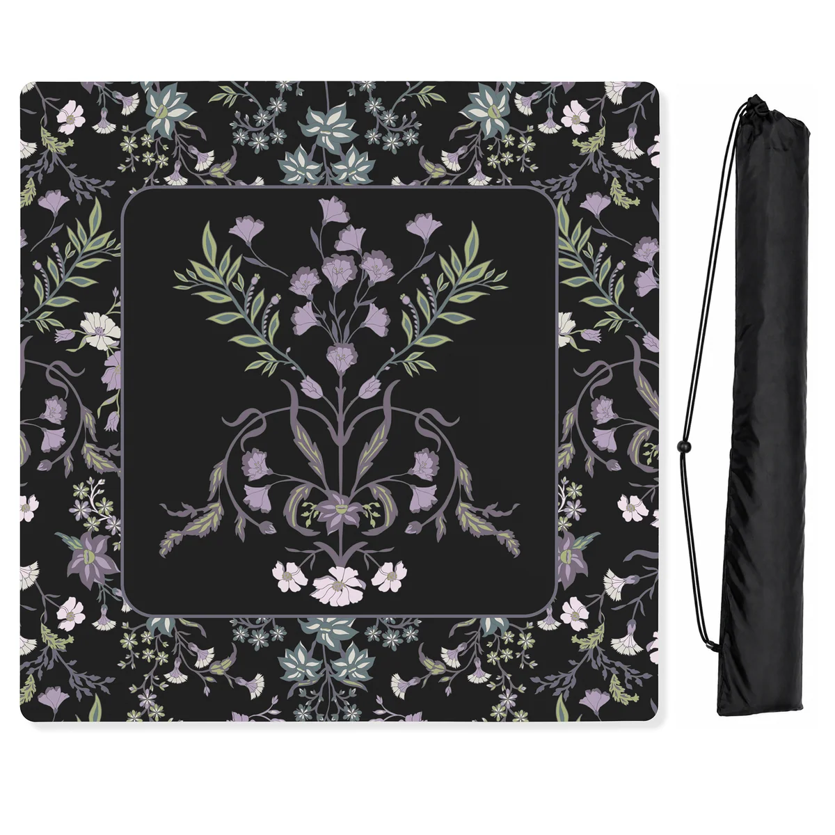 Boho Floral Wildflower Black and Purple Collection Mahjong Mat for Table - Shipped Rolled