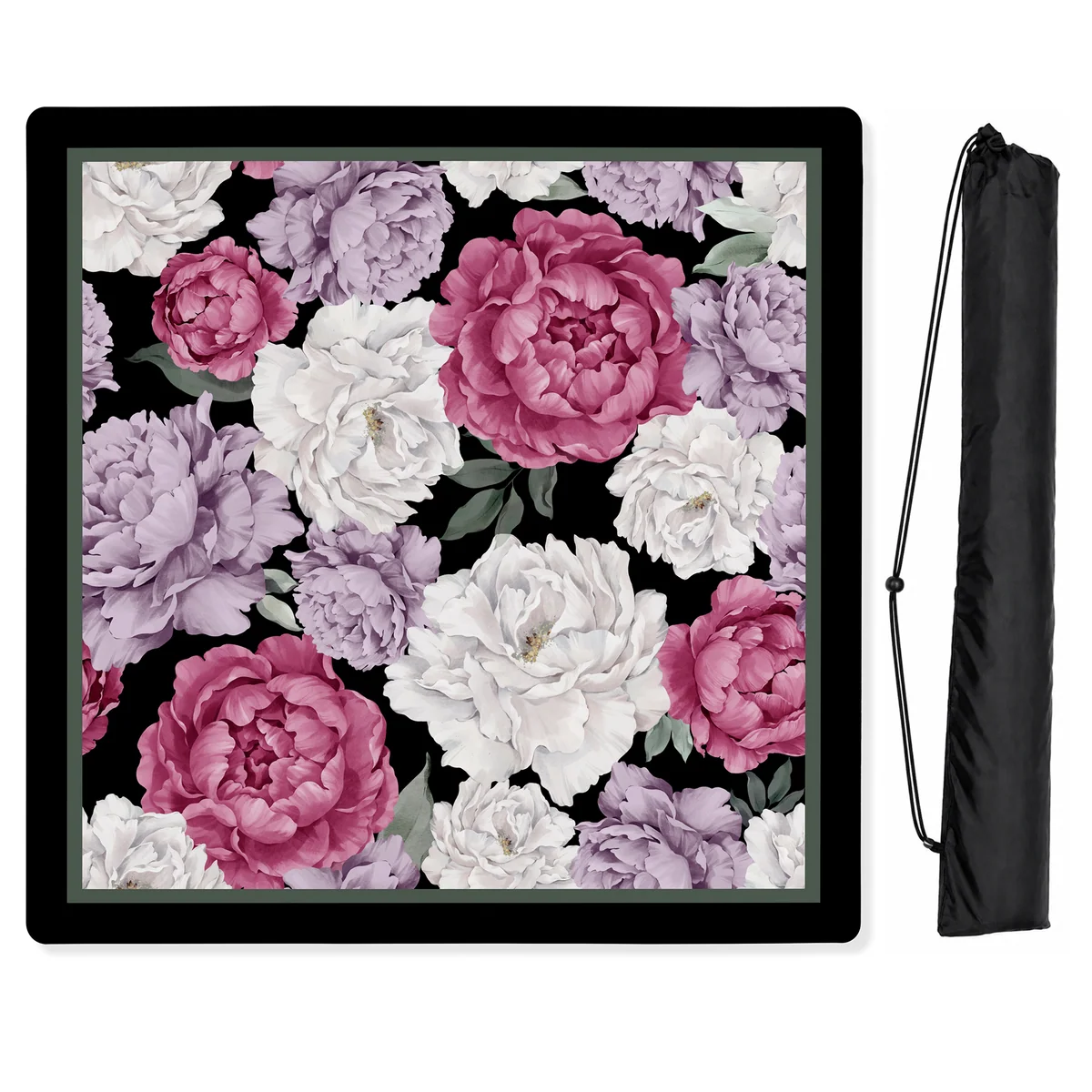 Peony Floral Garden Black and Rose Collection Mahjong Mat for Table - Shipped Rolled