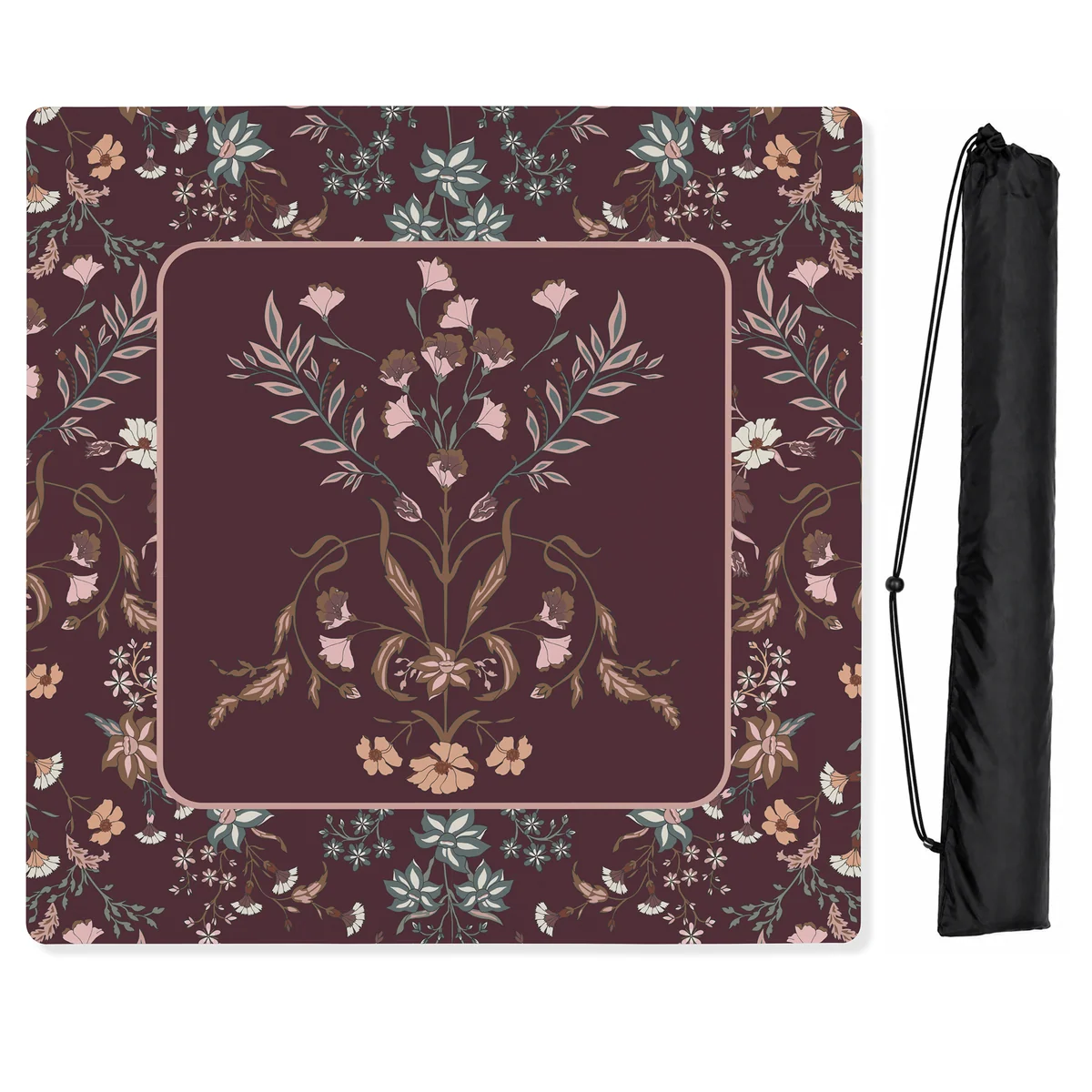 Boho Floral Wildflower Burgundy Red and Orange Collection Mahjong Mat for Table - Shipped Rolled
