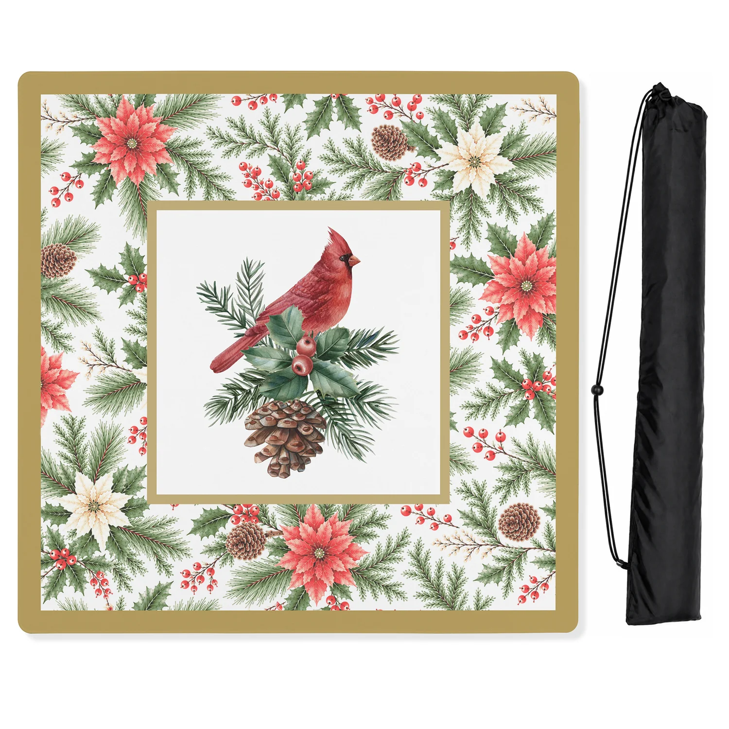 Holiday Red Christmas Collection - Cardinal Print Mahjong Mat for Table - Shipped Rolled