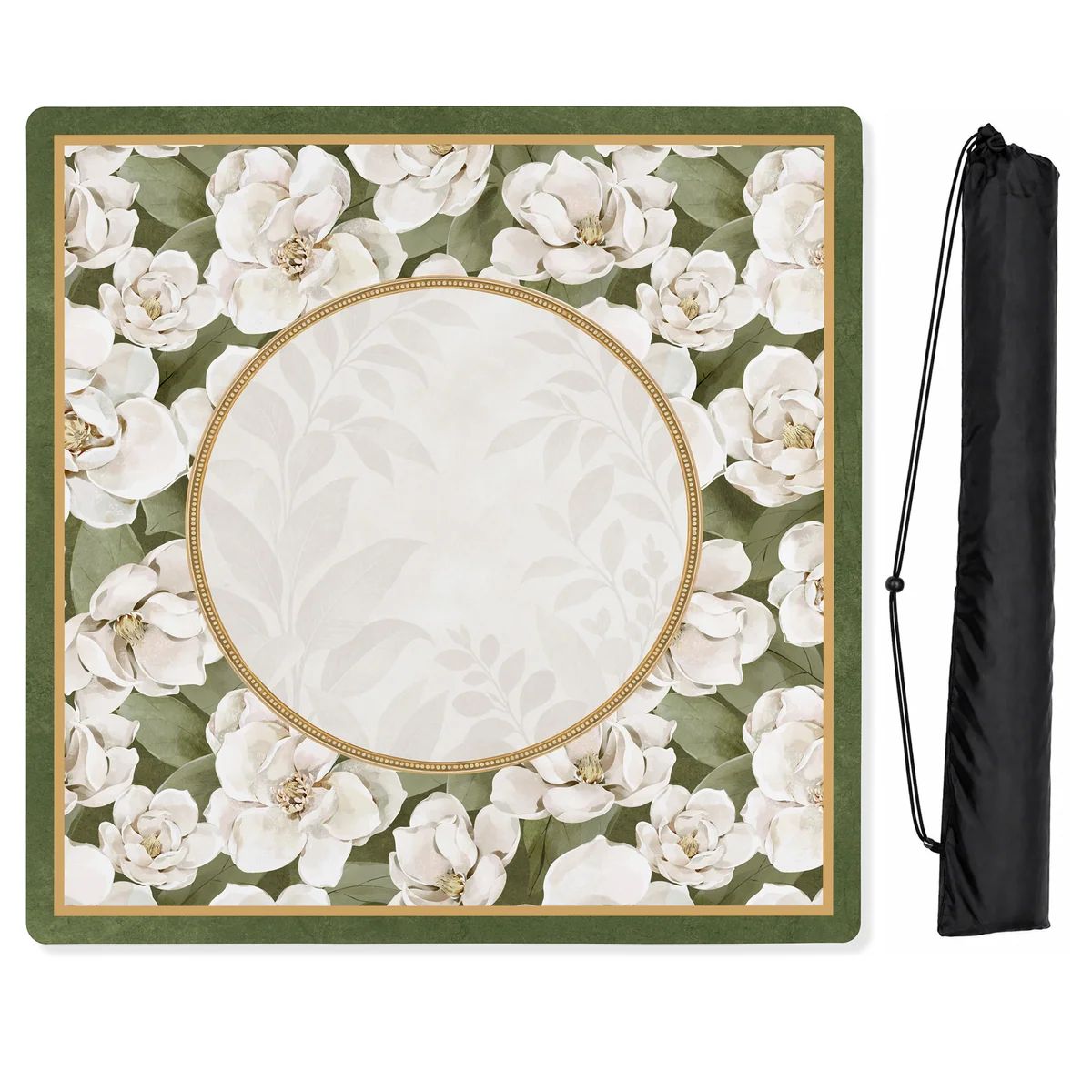 Sage Green and Ivory Watercolor Magnolia Collection Mahjong Mat for Table - Shipped Rolled