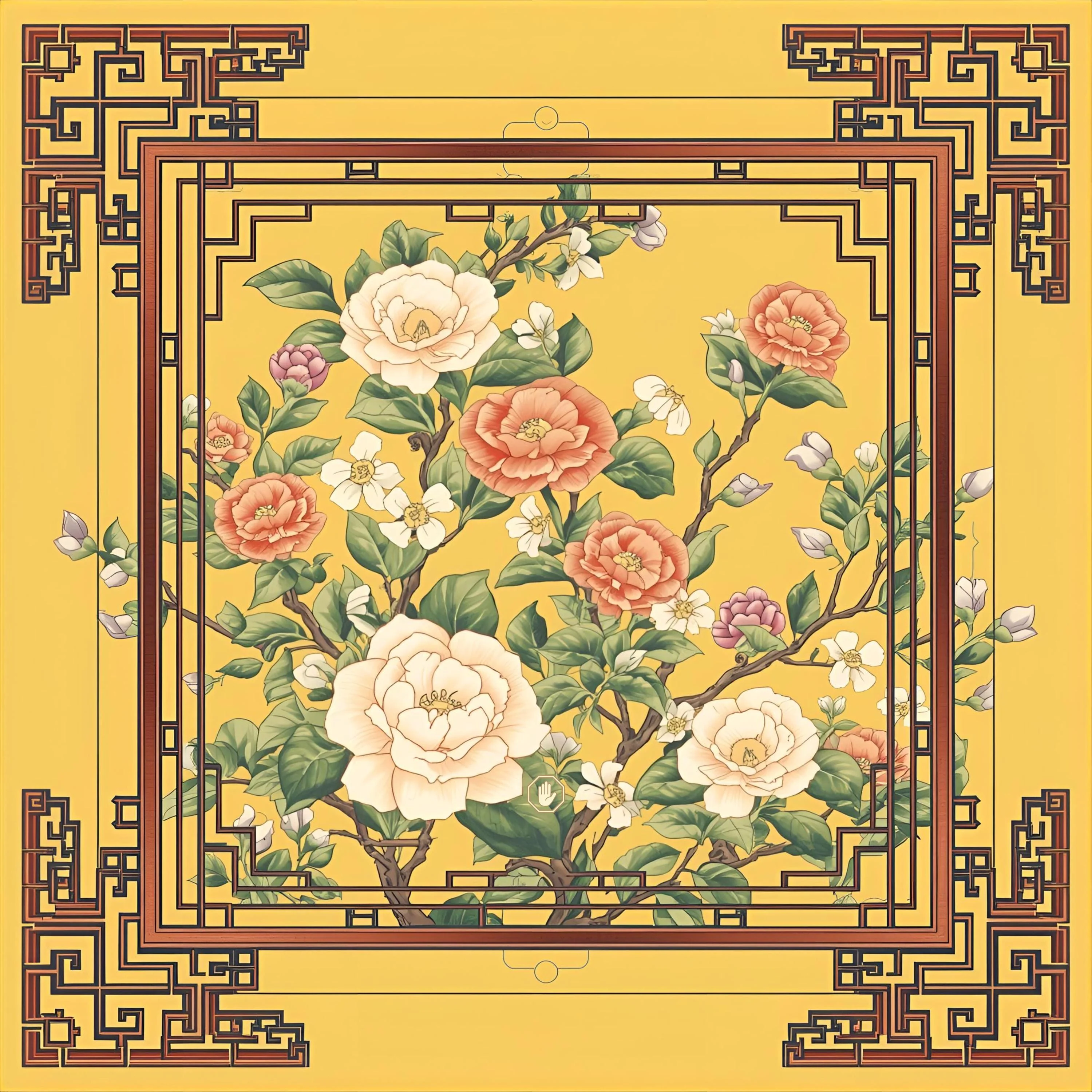 Gold Asian Floral Mahjong Mat IN STOCK