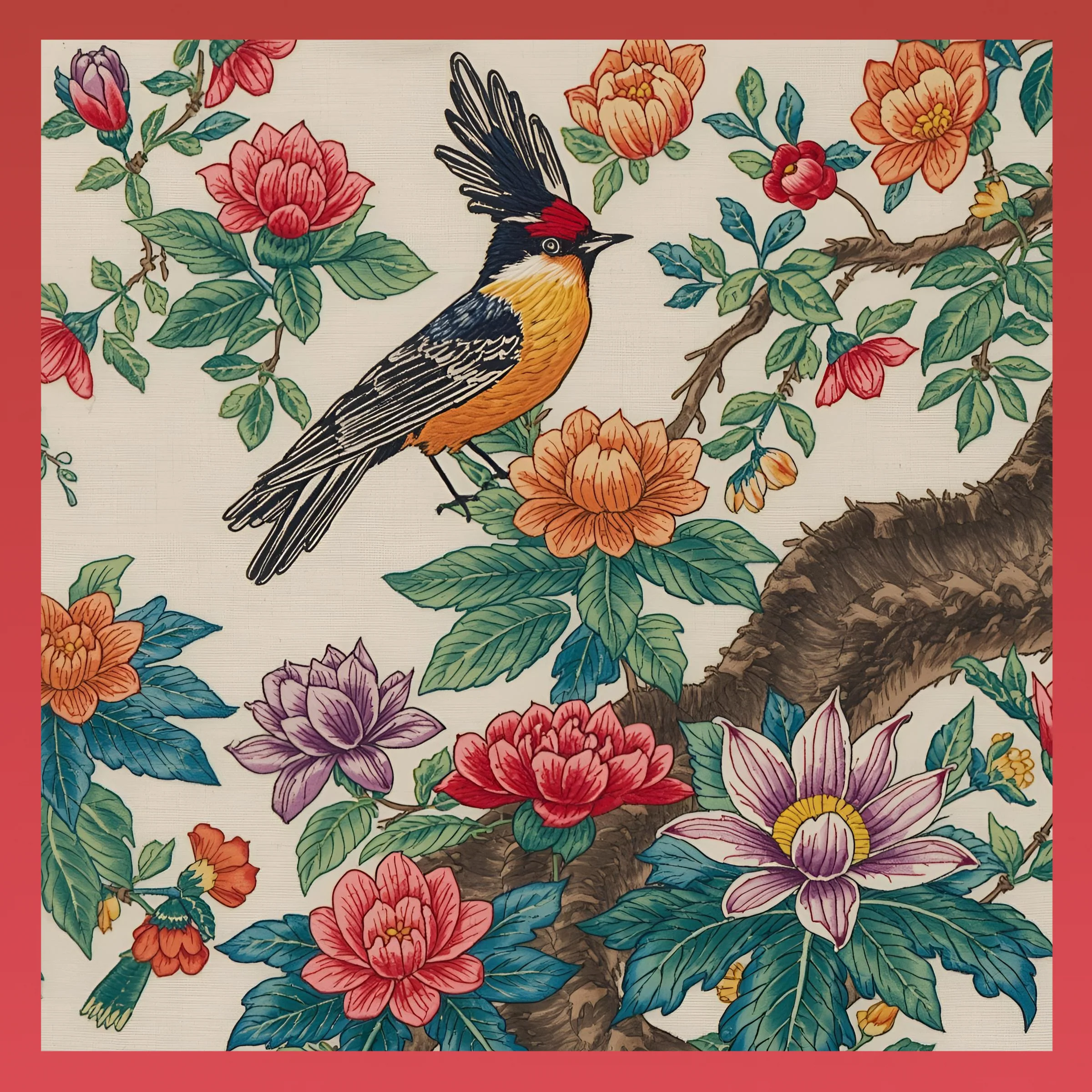 Embroidery Bird Red IN STOCK