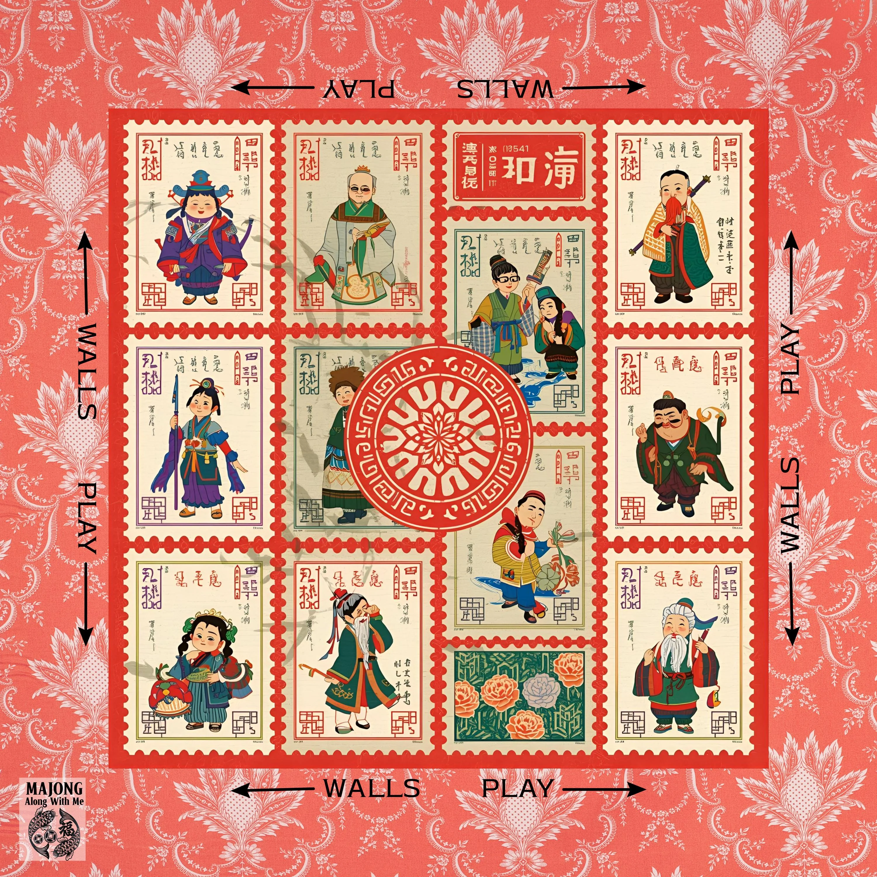 Asian Postage Stamps Mahjong Mat IN STOCK