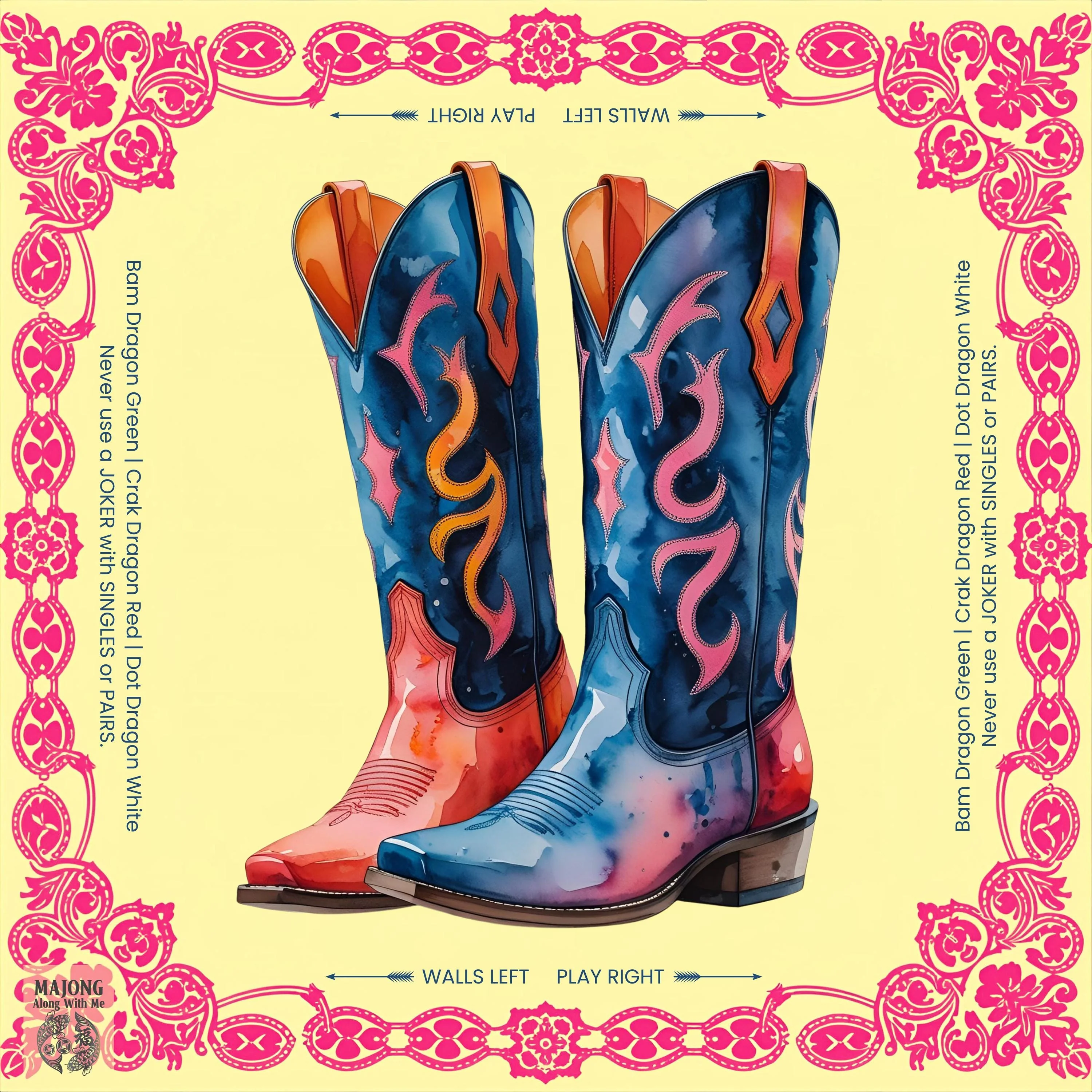 Crazy Cowboy Boots Mahjong Mat IN STOCK