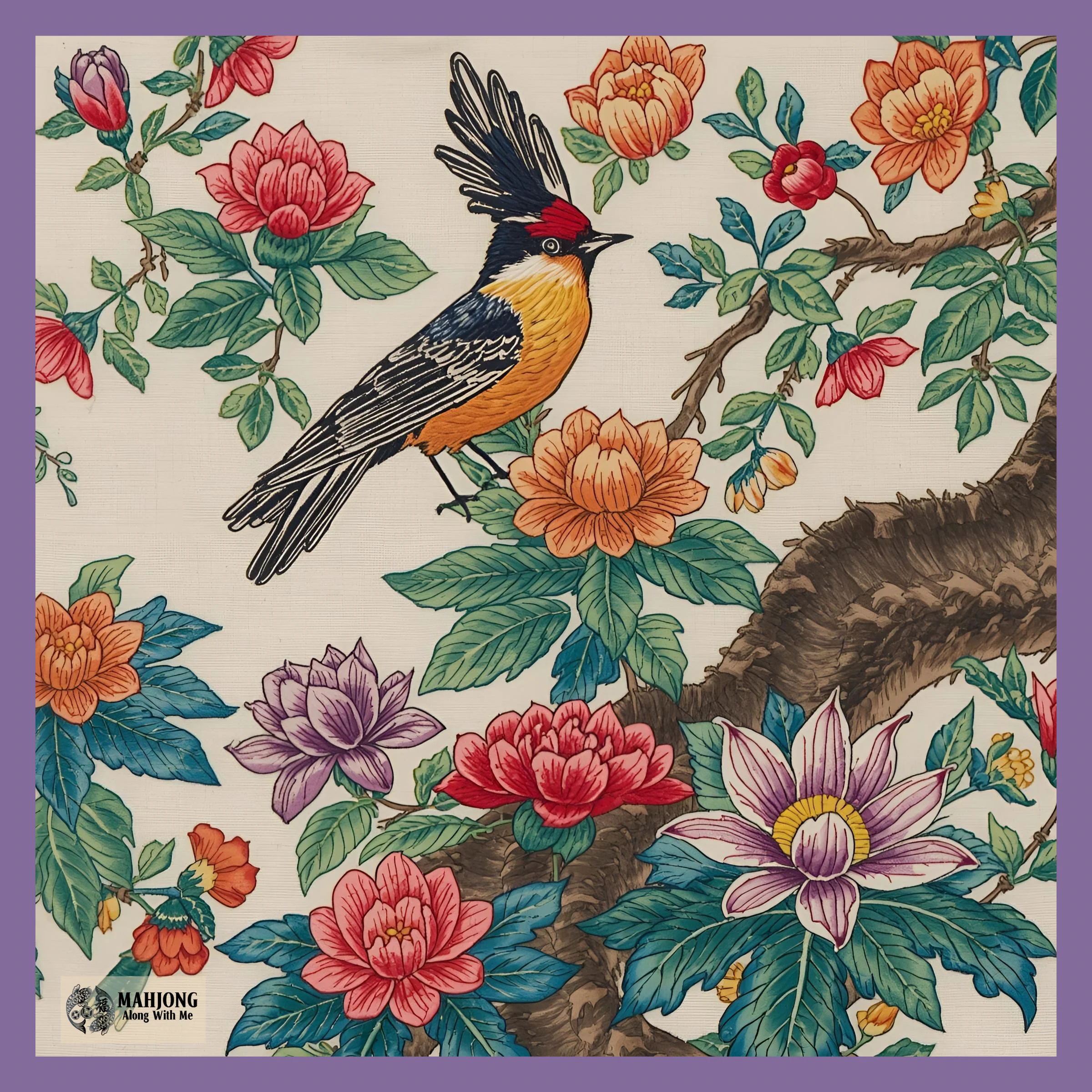 Embroidery Bird Purple IN STOCK