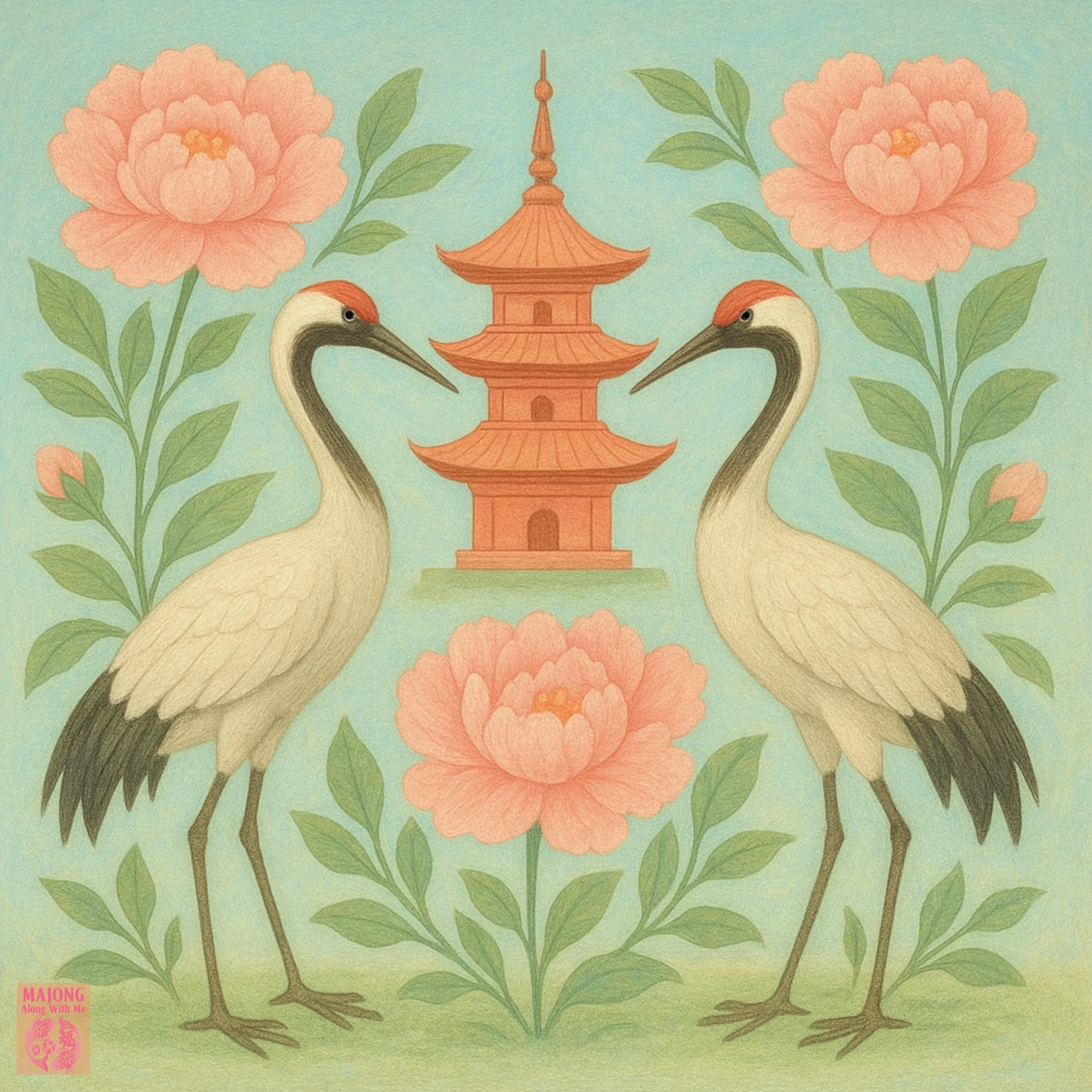 Crane and Lotus Mahjong Mat IN STOCK