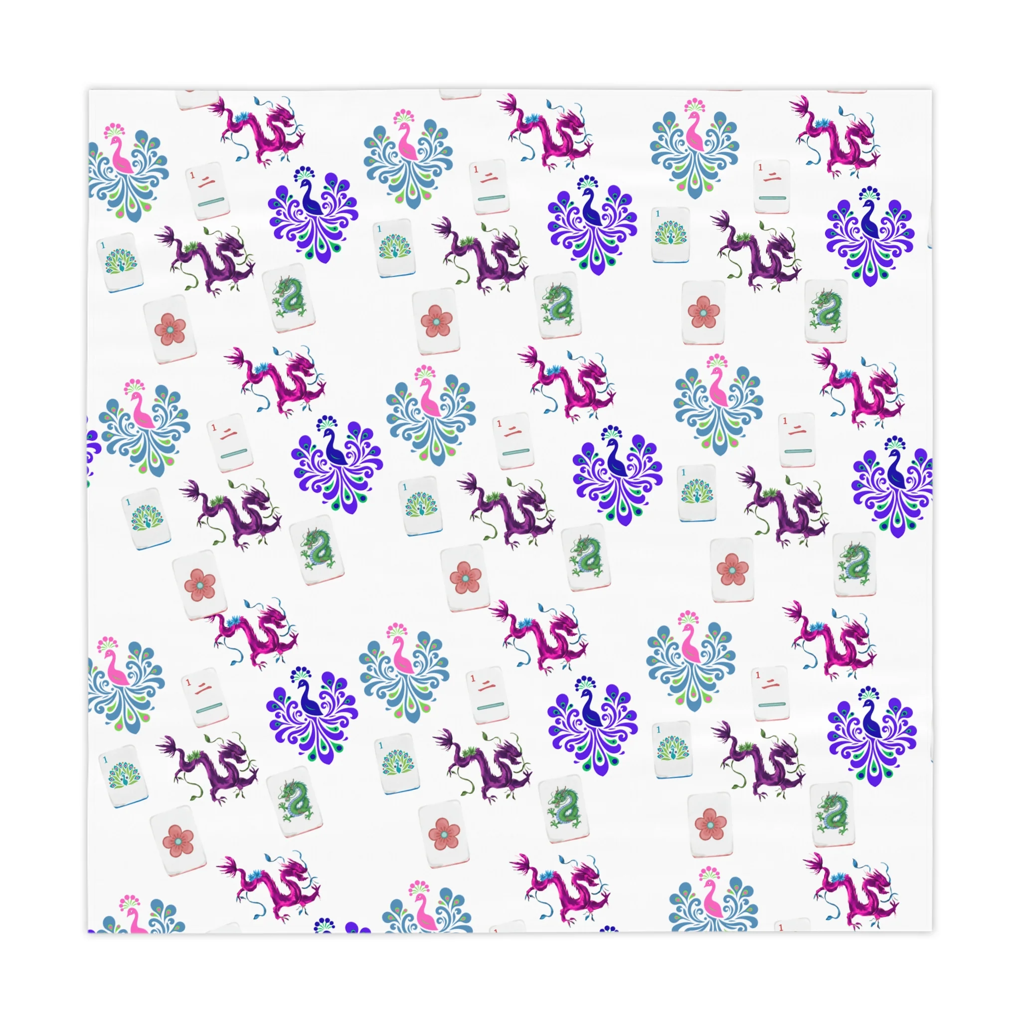 Mahjong Night Tablecloth, Easy to Clean, Vibrant Design, Colorful Table Setting, Game Night Decor, Washable Table Cover