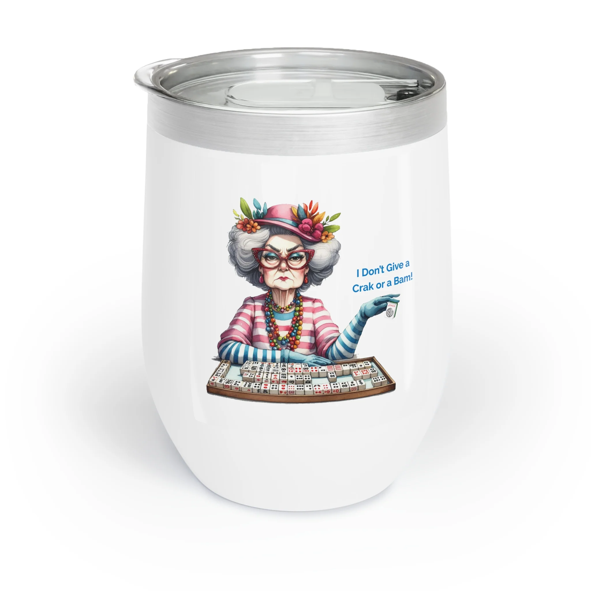 Old Lady playing Mahjong! Chill Wine Tumbler