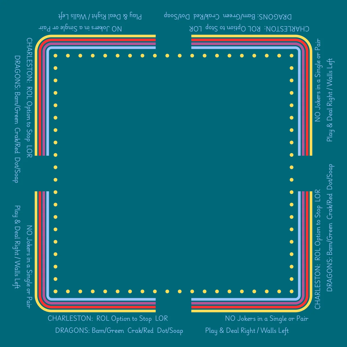 Teal Dots and Stripes with Directions Mahjong Mat