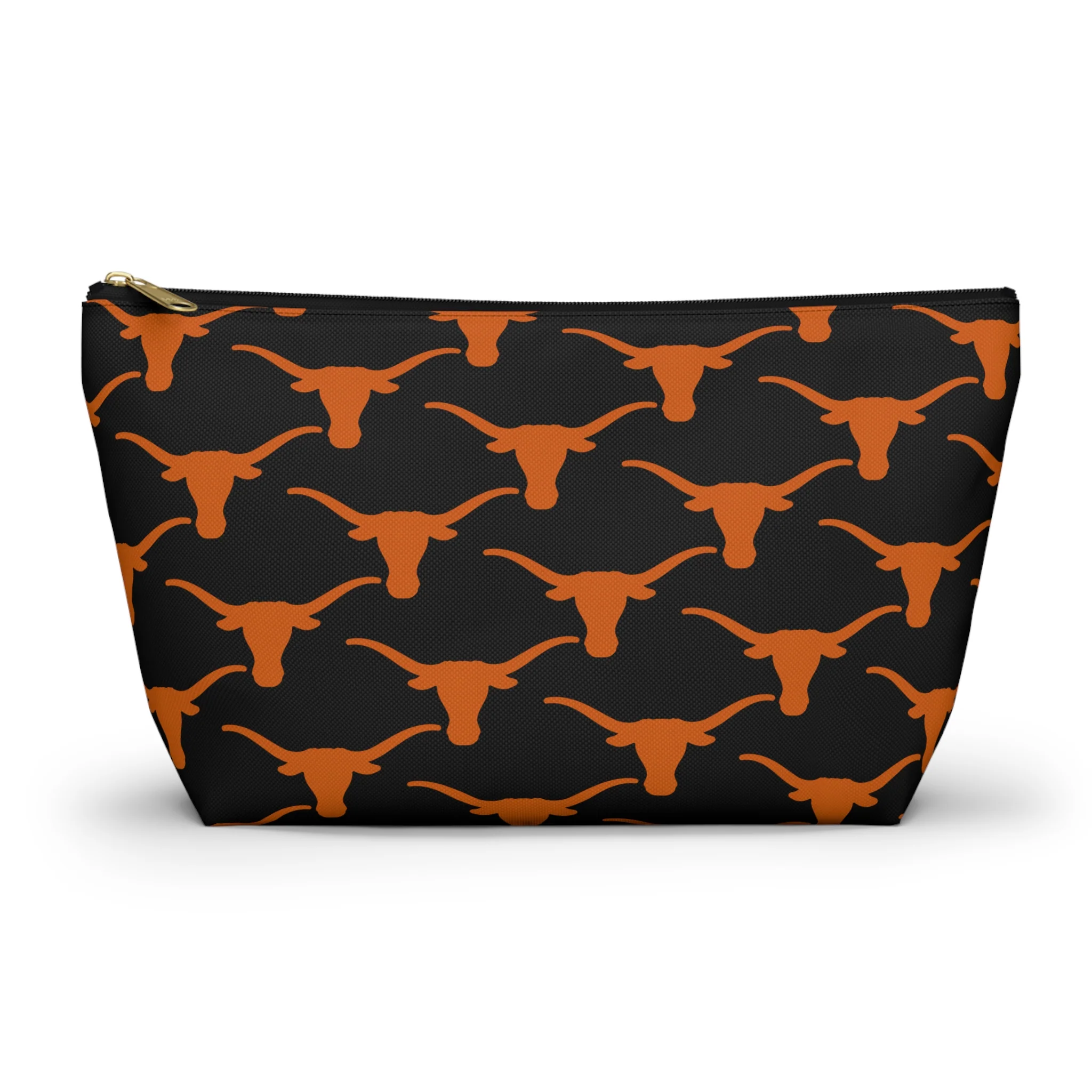 Longhorn Pattern Mahjong Tile Pouch — Black & Burnt Orange T-Bottom