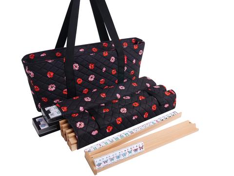 Linda Li Black Poppy American Mahjong Set - Artisan Collection - Butterfly Series - Fabric Bag - White Tiles and Beechwood Racks