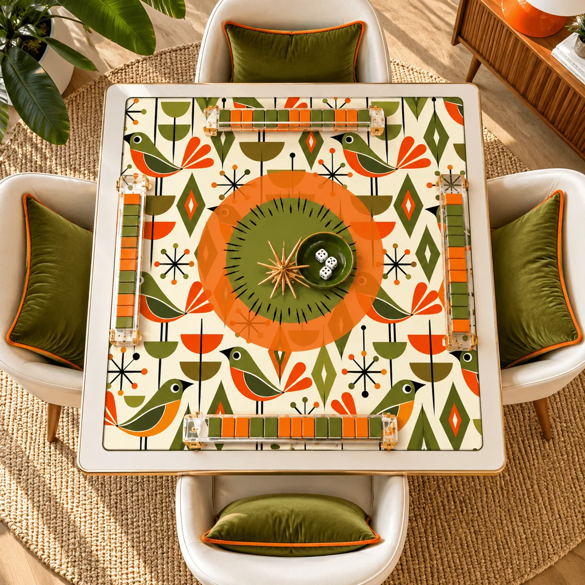 The Mod Squad Bird Club Mahjong Mat Sleek Surface