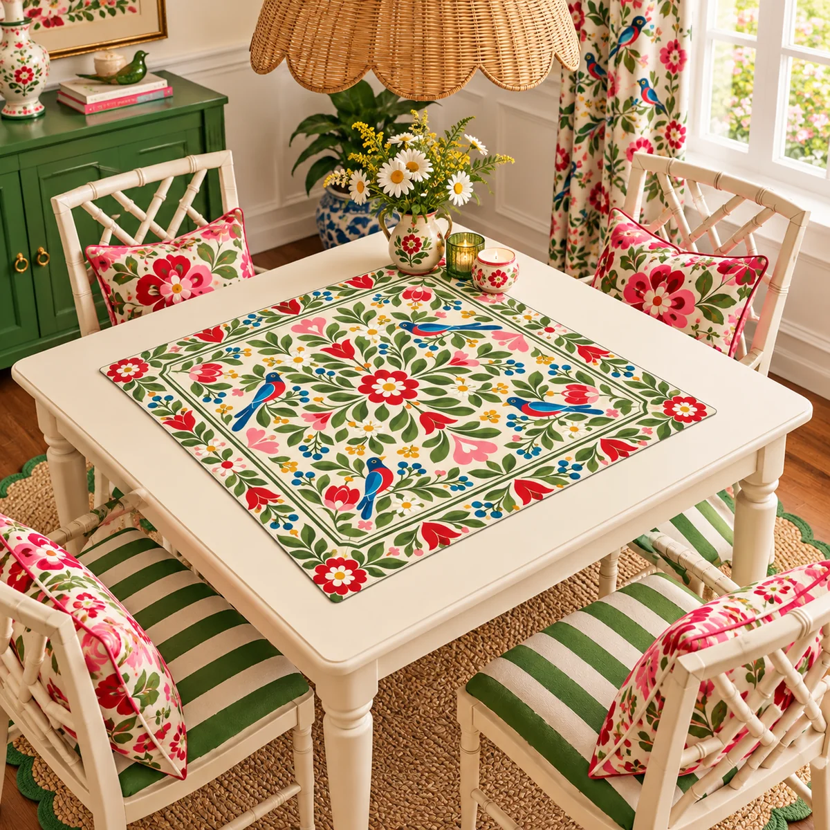 Modern Nordic Scandinavian Folk Art Mahjong Mat Sleek Surface
