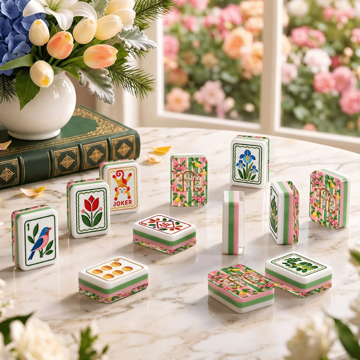 Preppy World Traveler Modern Folk American Mahjong Tiles 4 Layer Acrylic With Carry Case