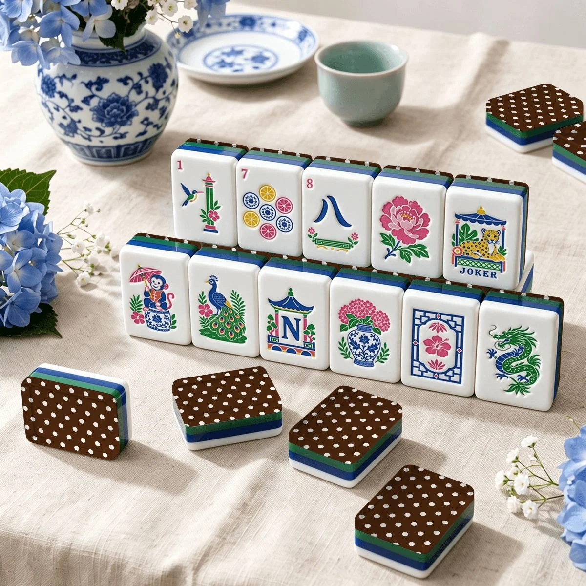 The Polo Match Polka Dot Chinoiserie Chic American Mahjong Tiles And Carry Case