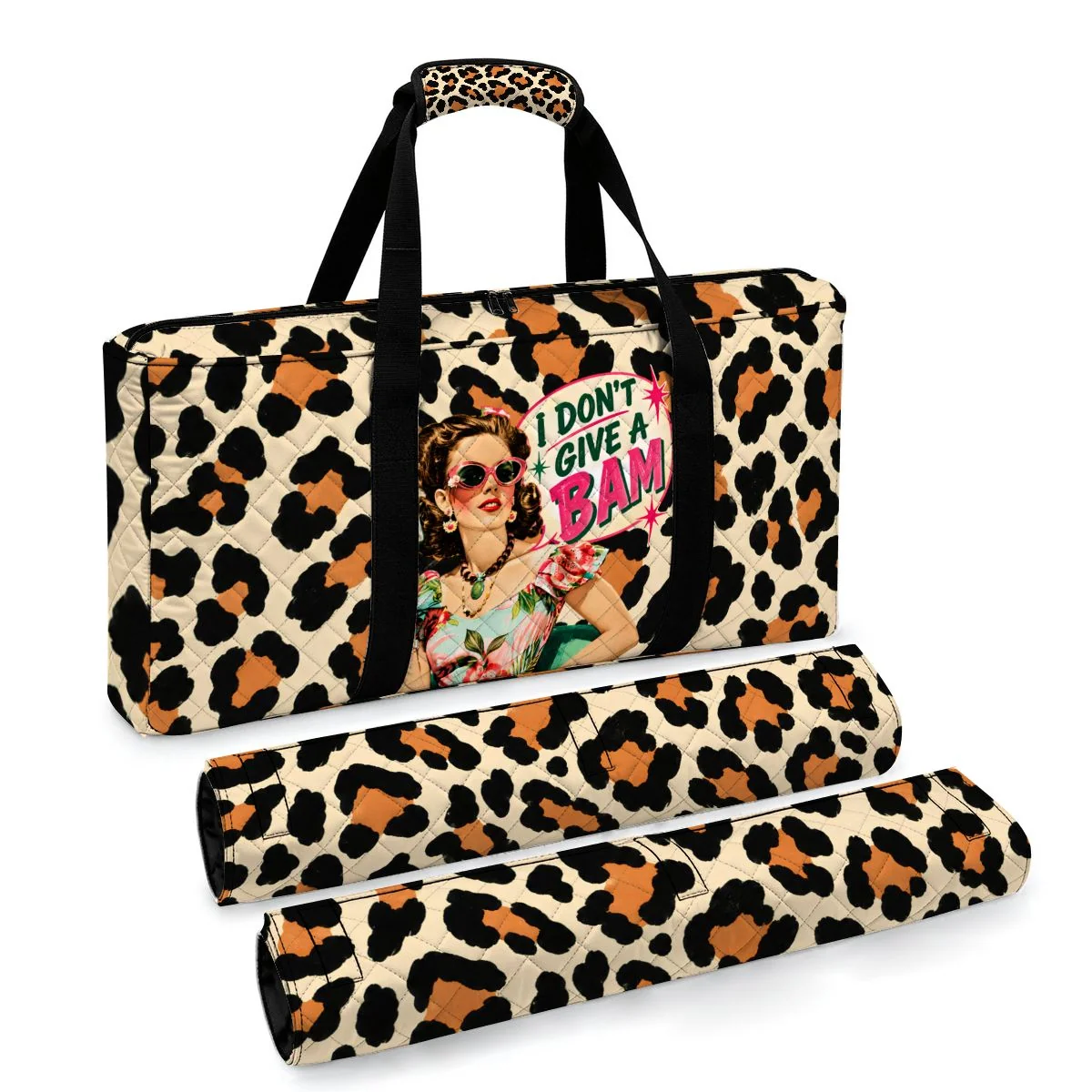 Funny Mahjong Leopard Print I Don't Give A Bam Quilted Mahjong Bag Set 3