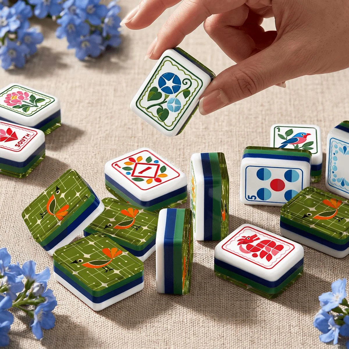 The Mod Squad Bird Club Modern Folk American Mahjong Tiles  4Layer Engraved Tiles