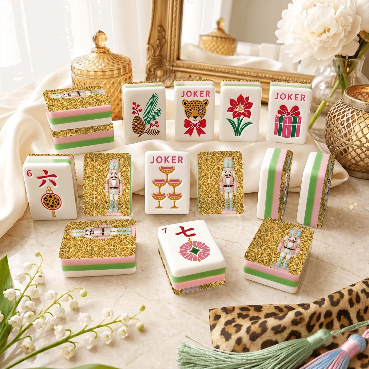 Nutcracker Soldier 4 Layer Gold Glam Holiday American Mahjong Tiles And Carry Case