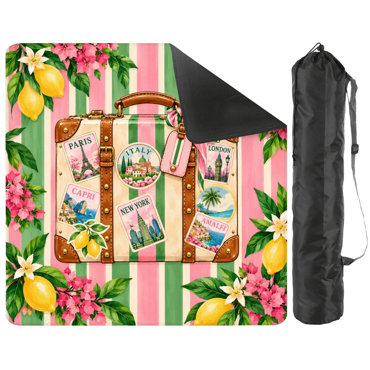 Mini Mahjong Travel Mat, Pink Green Preppy Design