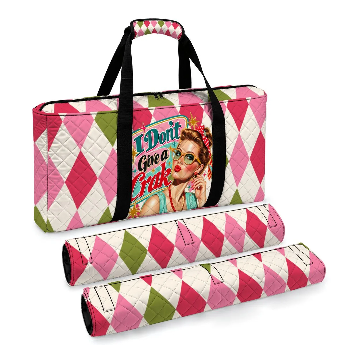 Harlequin Designed Funny I Don't Give A Crak Quilted Mahjong Bag Set 3 Pcs