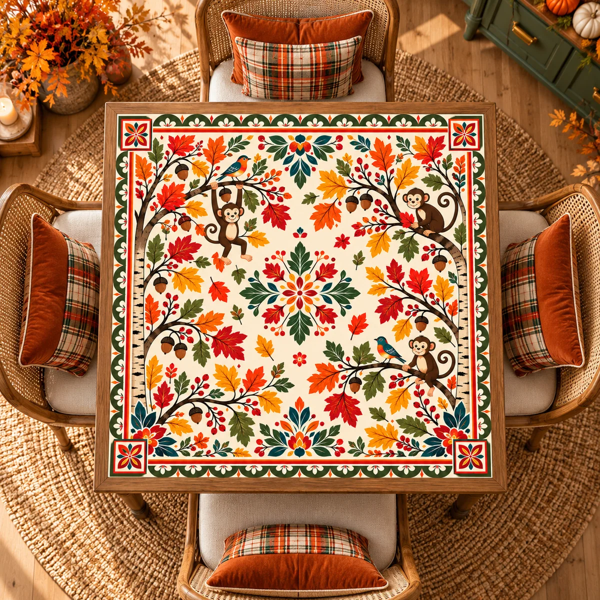 Falling For Monkey Business Nordic Fall Mahjong Mat