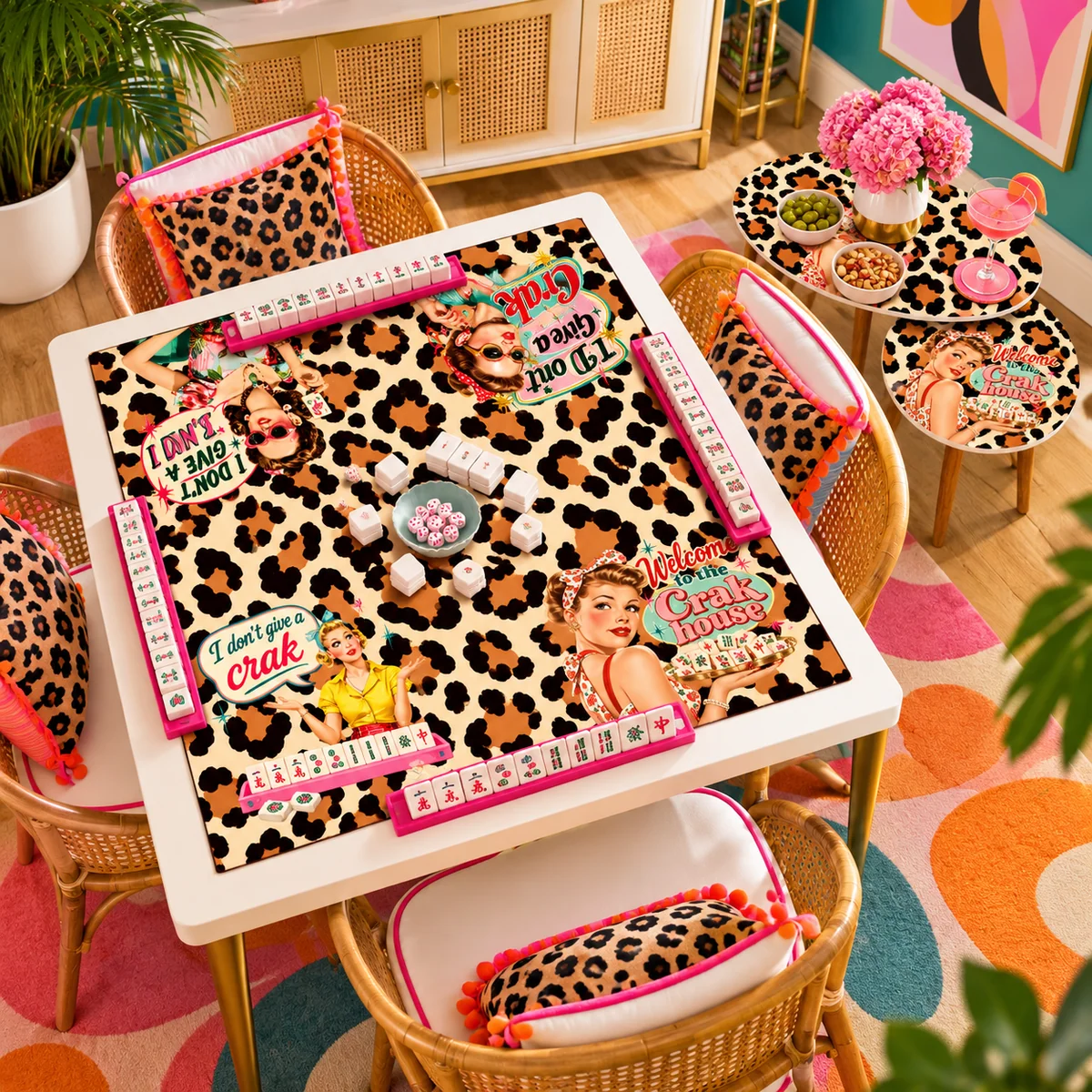 Humorous Mahjong Leopard Print Mahjong Mat Sleek Surface