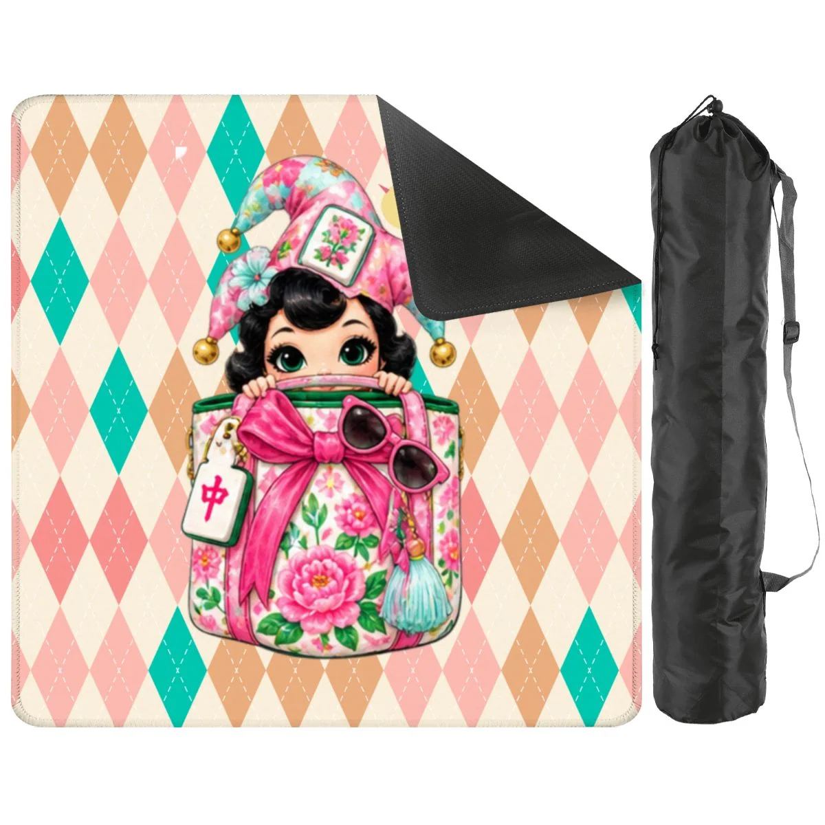 Mahjie The Mascot Harlequin Designed Mini Travel Mahjong Mat
