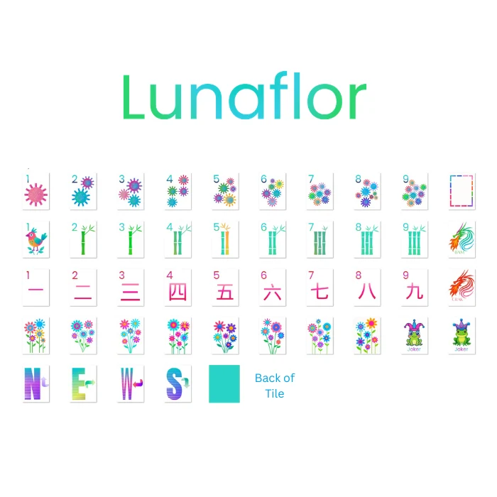 Teal - Lunaflor Mahjong Tiles - 160 American Mahjong Tiles