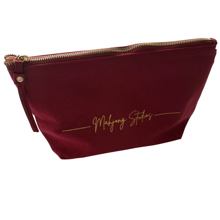 Mahjong Studios Tile Storage Bag Burgundy Canvas Luxury Lined