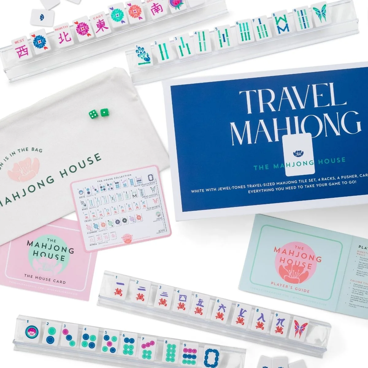 White with Jewel-Tones Travel Mahjong Set