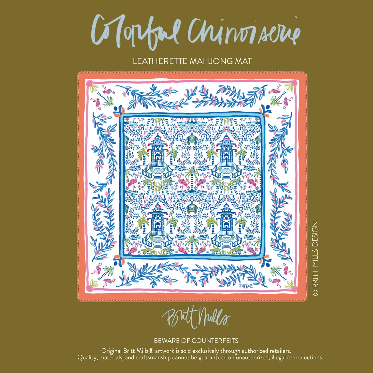 Colorful Chinoiserie Leatherette Mahjong Mat