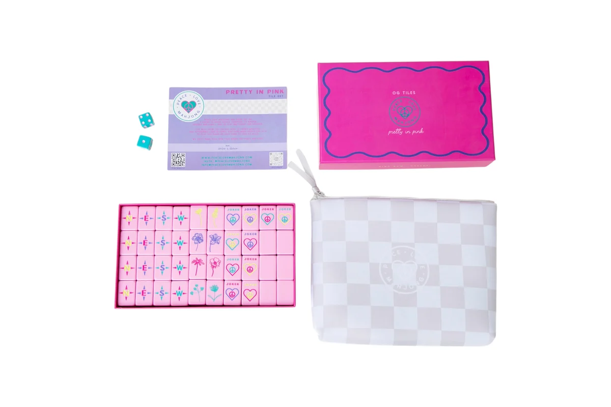 OG Pretty in Pink Mahj Tiles + Tile Pouch + Dice
